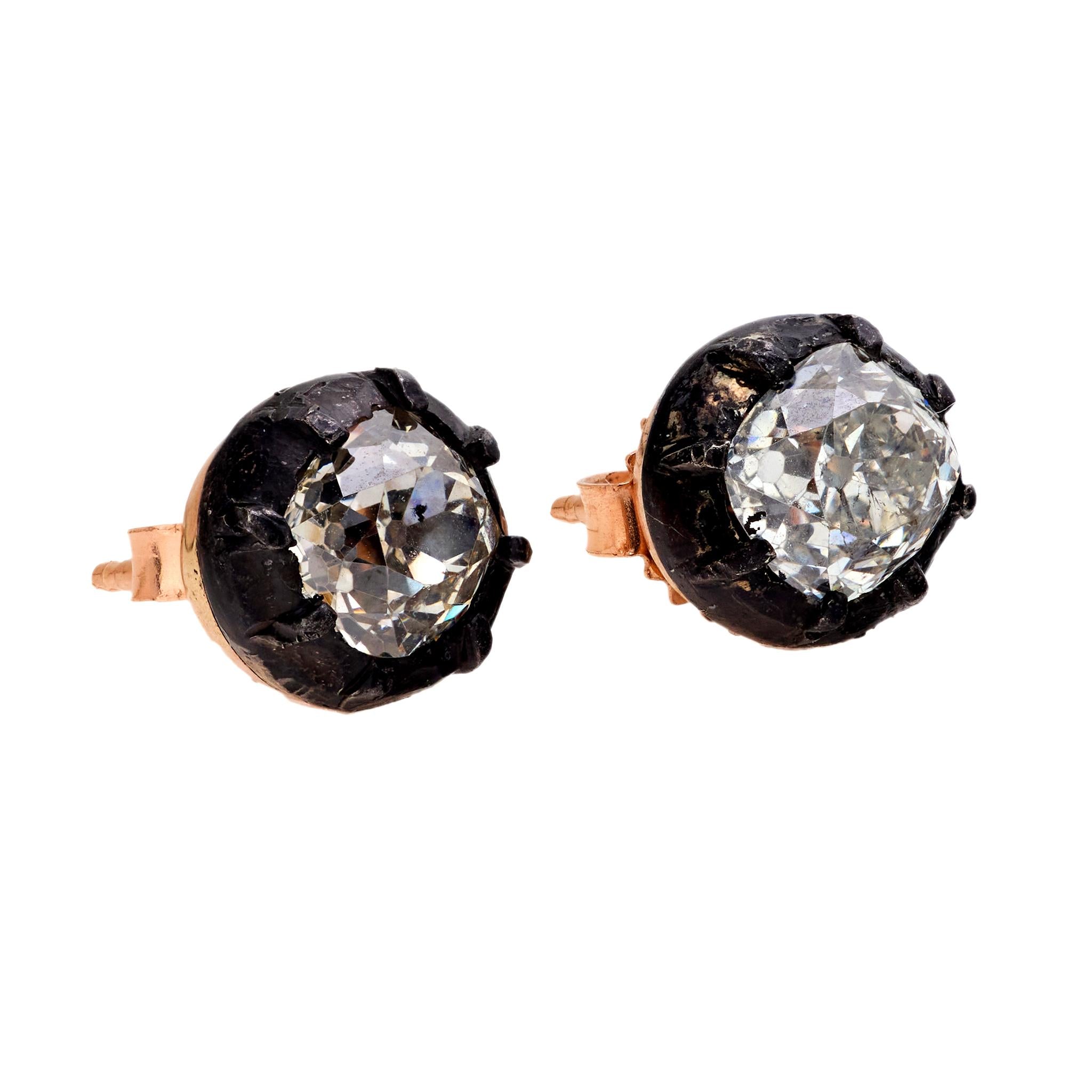 2.30ct Antique Diamond Stud Earrings in 14K Rose Gold - Vintage Jewelry for Women, Elegant Gift for Anniversary, Wedding & Special Occasions