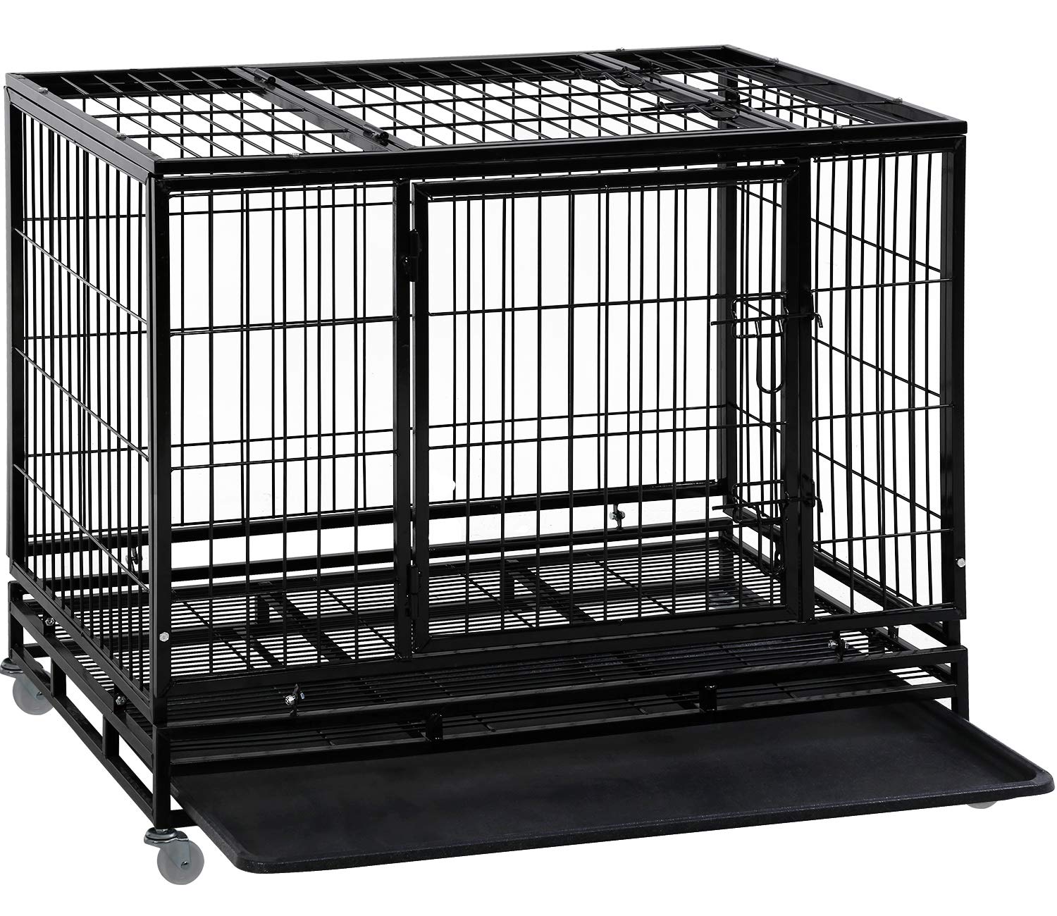 Heavy Duty 42 Inch Dog Crate for Large Dogs - Indoor & Outdoor Pet Kennel with Double Doors, Secure Locks & Removable Plastic Tray - Perfect for Training, Travel & Home Security