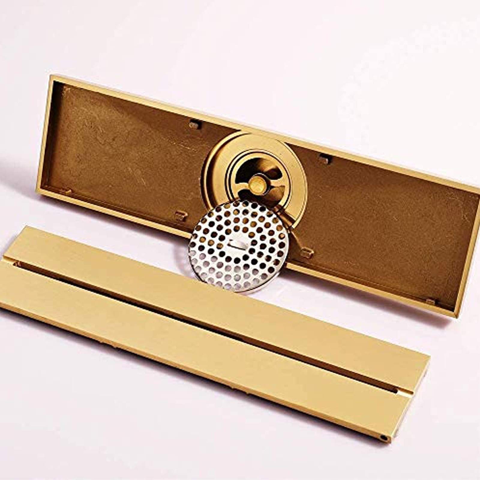 Premium Linear Shower Drain - 11.8 x 3.2 Inch Brass Rectangle Floor Drain with Removable Cover | Hidden Gold Finish | Durable Bathroom Waste Drain for Modern Showers & Wet Rooms