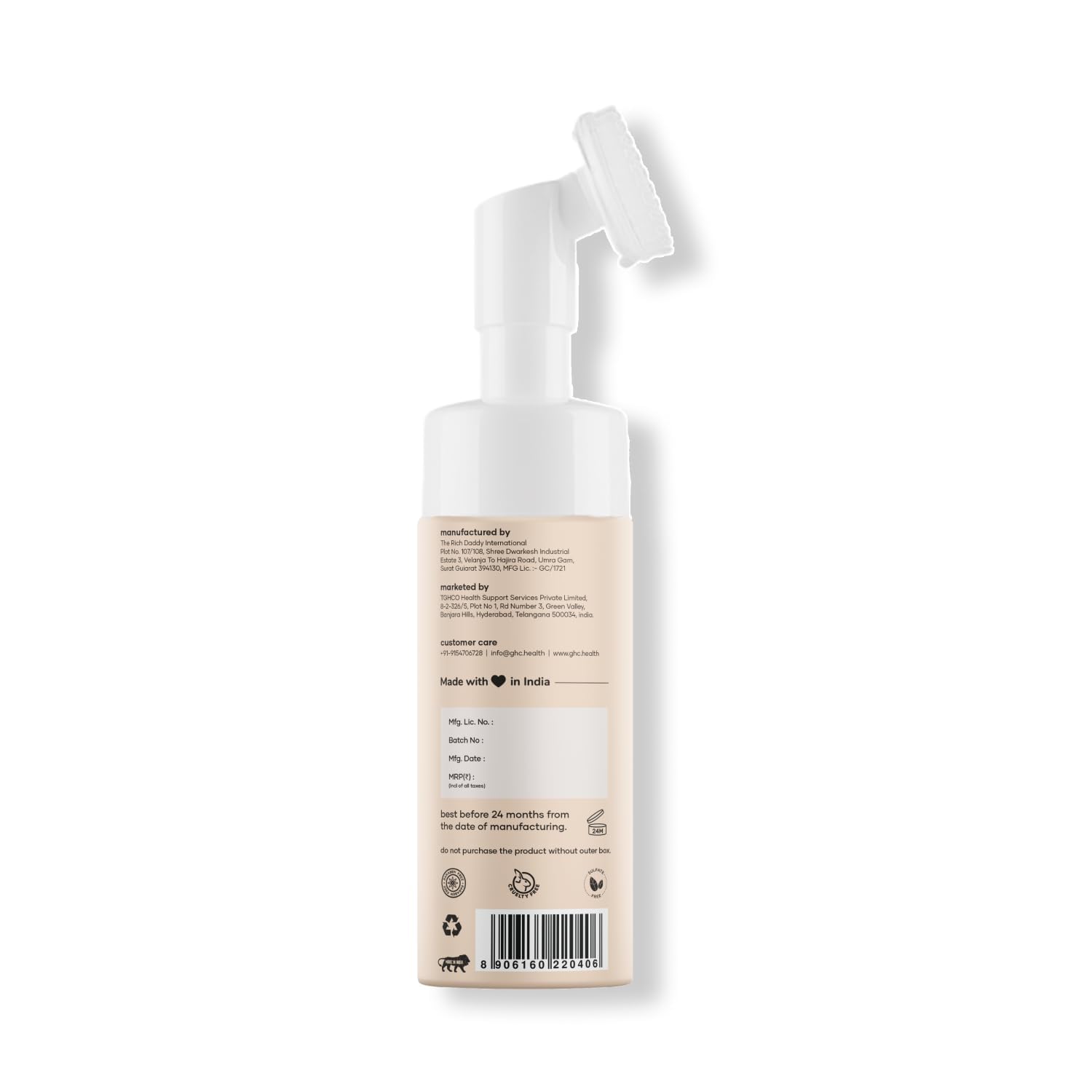 GHC Tea Tree Foaming Face Wash with Built-In Brush - Hydrating, Acne & Oil Control, Deep Cleansing for Clear Skin | Natural & Chemical-Free Formula (120ml) | Perfect for Daily Skincare & Travel
