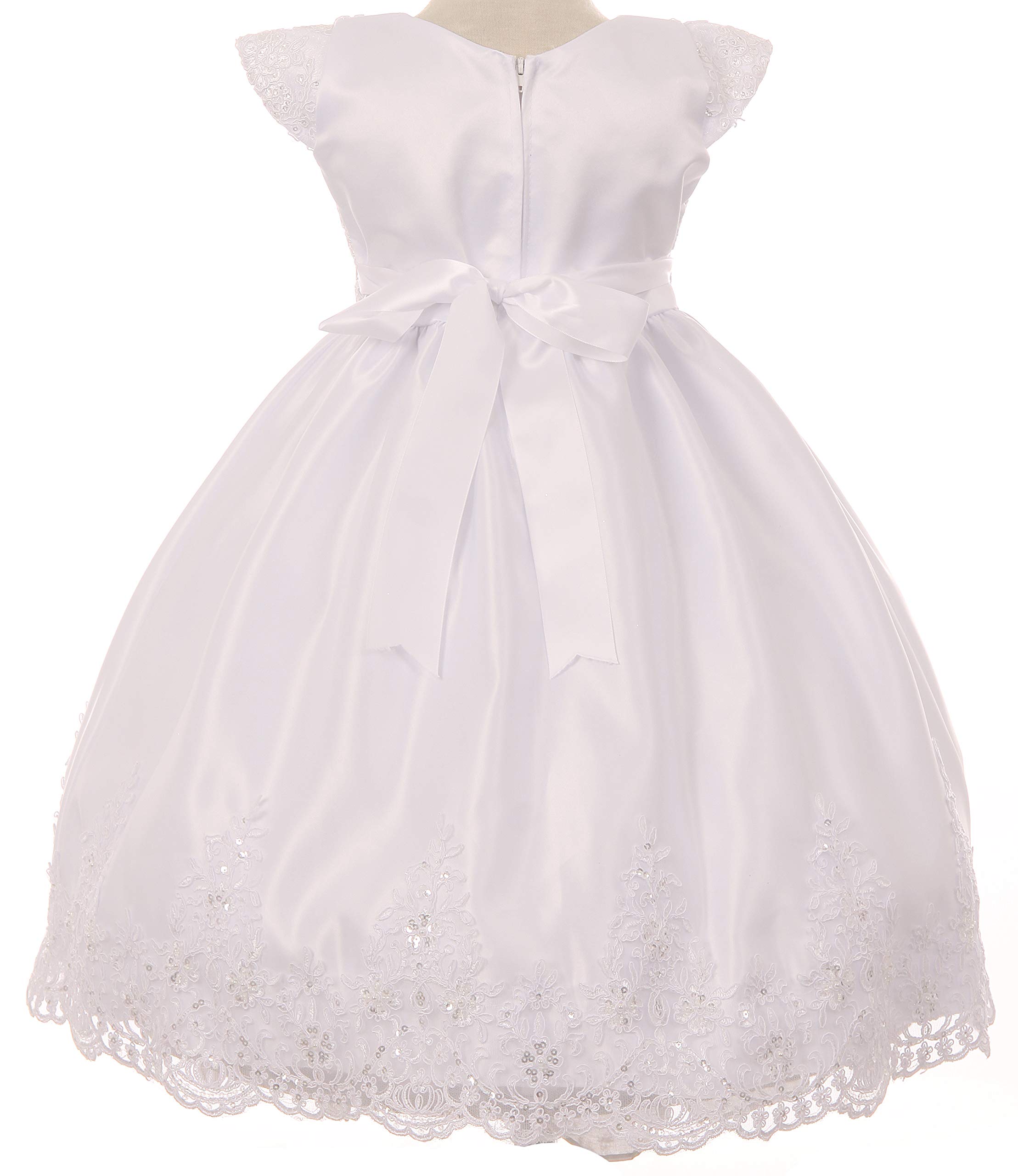 Infant Baby Toddler Simple Beaded Lace Baptism Christening Flower Girl Dress - Perfect for First Communion, Christening Ceremonies & Special Occasions - USA