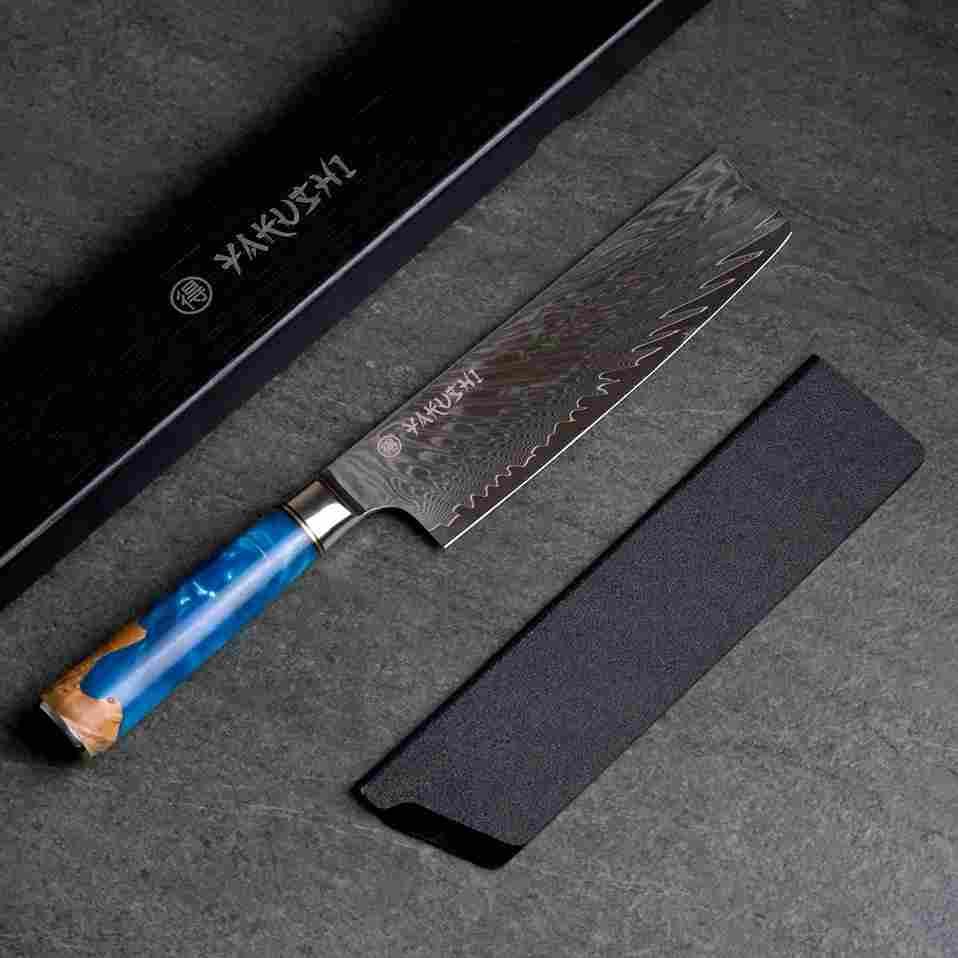 Premium Yakushi™ Damascus Nakiri Knife - Japanese Vegetable Chef Knife with VG-10 Steel Core - Perfect for Slicing, Dicing & Chopping Vegetables - Ideal for Home Cooks & Professional Chefs