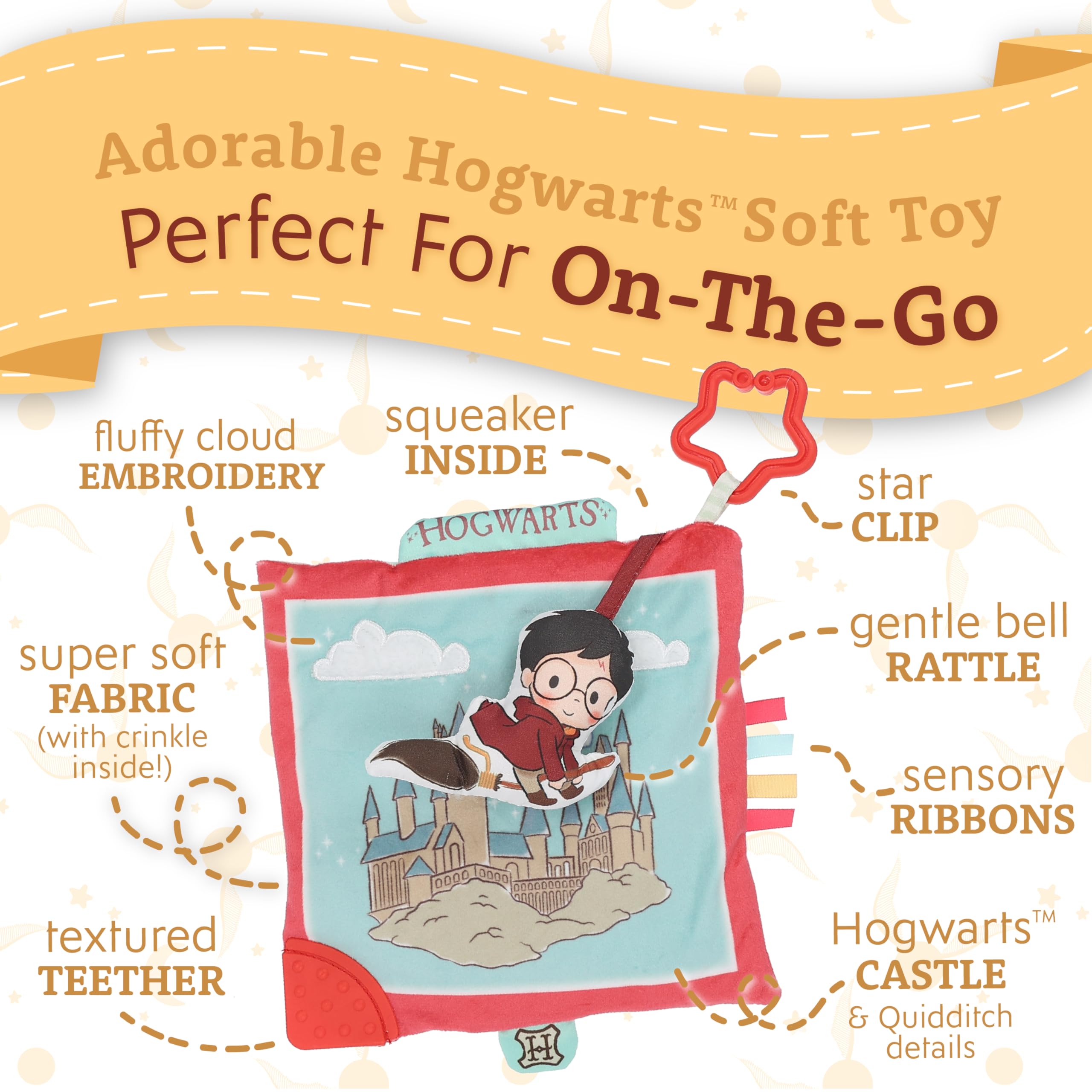 Harry Potter Baby Teething Toys for 3-6 Months - Soft Quidditch Plush Minky Fabric Sensory Teether & Learning Toy for Infants | Hogwarts Magic Inspired Baby Gift for Newborns & Toddlers | Perfect for Soothing Sore Gums & Early Childhood Development