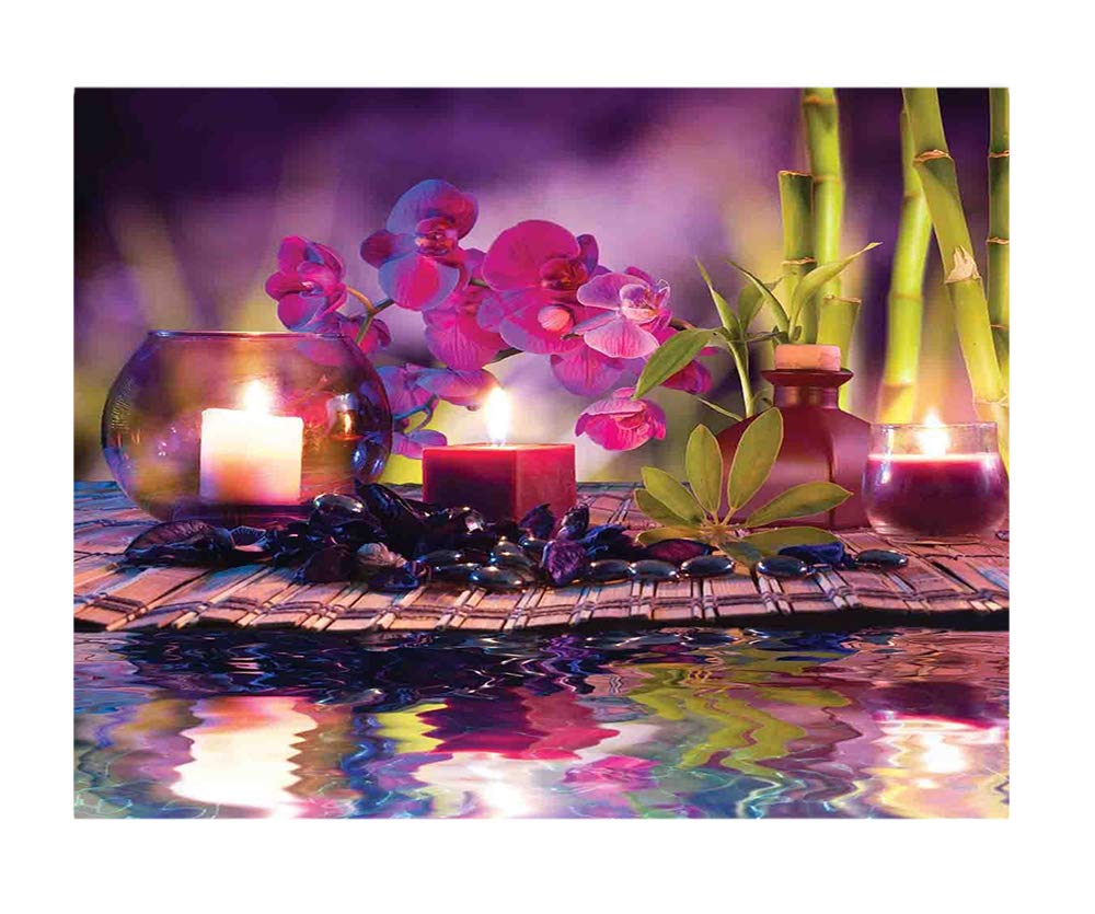 116x83 Inches Self-Adhesive Wallpaper Mural - Violet Oil Painting of Orchids, Bamboo & Natural Leaves | Peel & Stick Removable Wall Decor for Home, Office & Bedroom | Perfect for Accent Walls & Room Makeovers