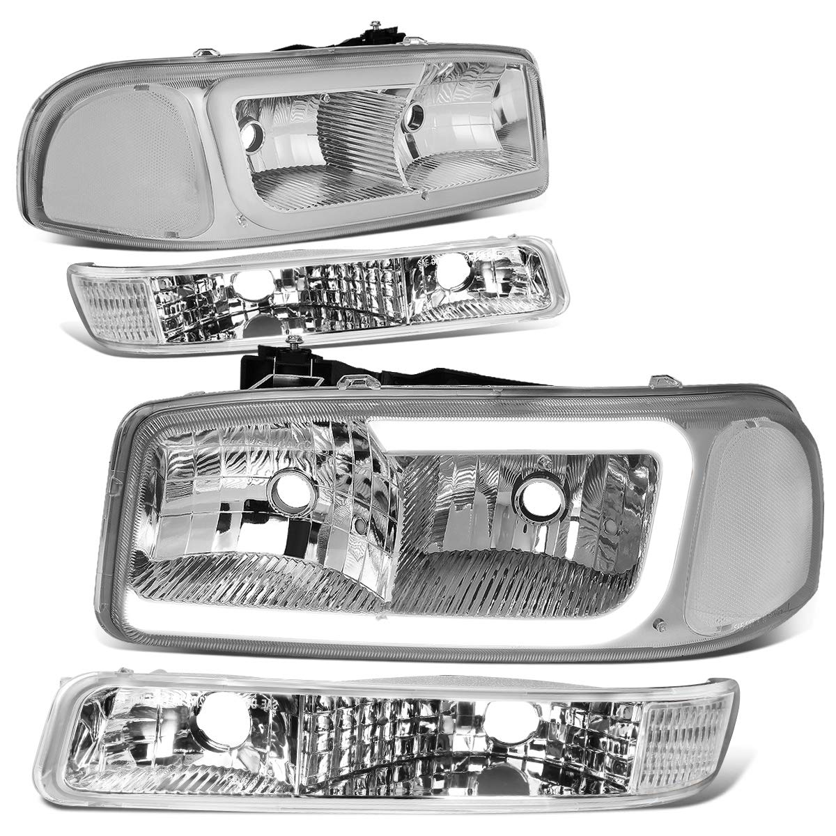 DNA MOTORING LED DRL Front Bumper Headlight Replacement for 99-06 GMC Sierra - Bright Daytime Running Lights for Enhanced Visibility & Style - Perfect for Off-Roading, Night Driving & Custom Truck Upgrades
