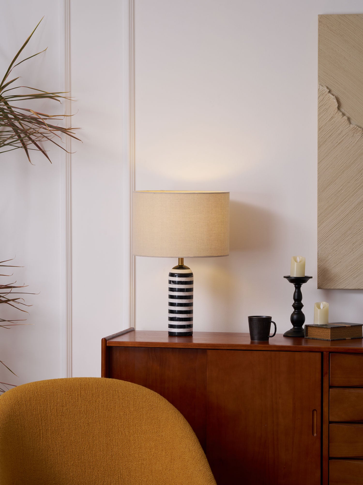 Elegant Tuxedo Marble Table Lamp - Modern Home & Office Decor Lighting for Bedroom, Living Room, Study - Dimmable LED Desk Lamp with USB Port