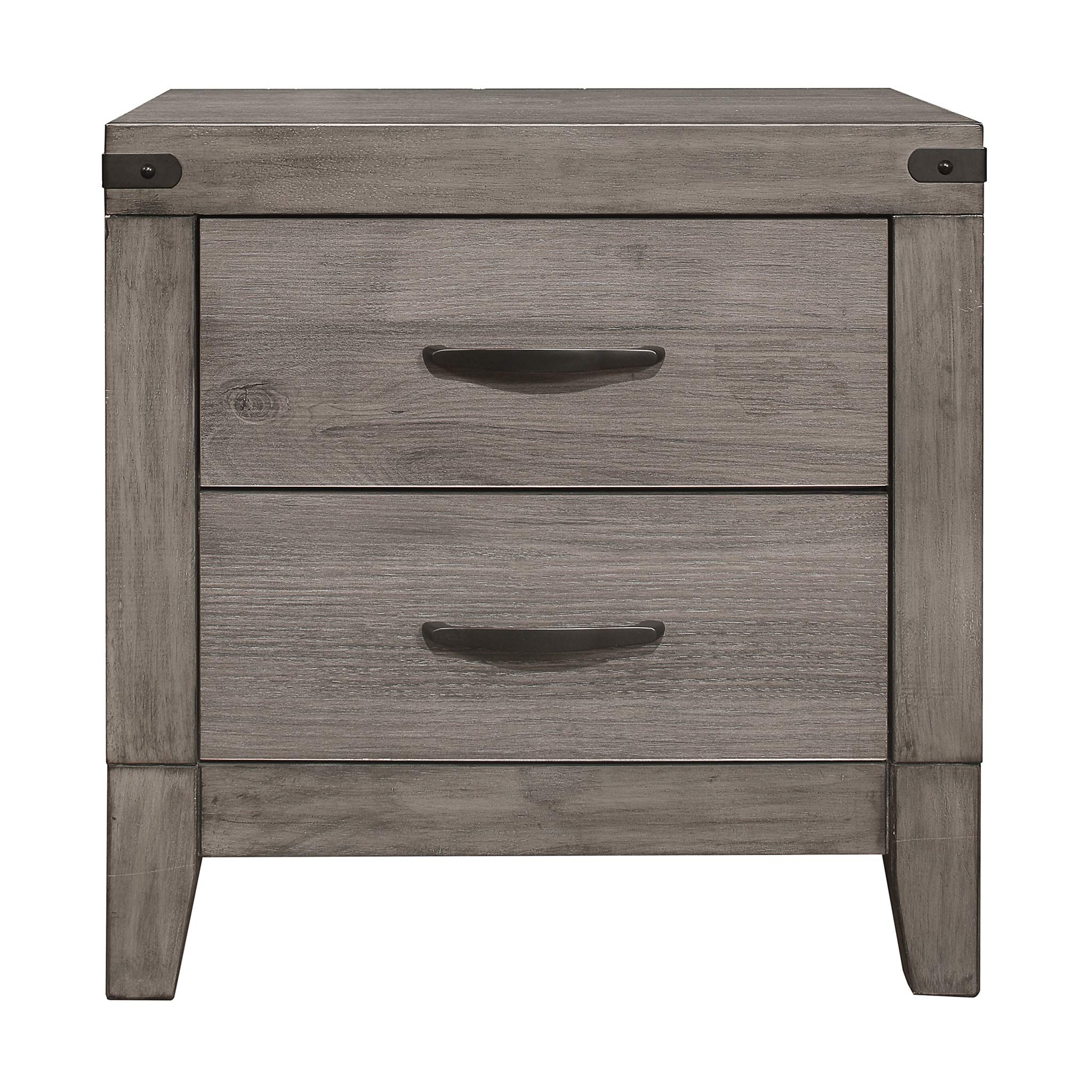 Homelegance 2-Drawer Nightstand with Metal Pulls, Grayish Brown Finish - Compact Bedside Table for Small Spaces, Perfect for Bedrooms, Dorms & Apartments