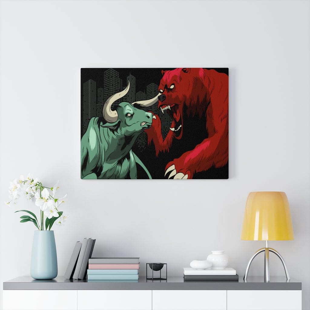 Bull vs Bear Wall Street Trading Art - Unique Stock Market Gift for Investors & Traders - Perfect for Home, Office Decor & Finance Enthusiasts