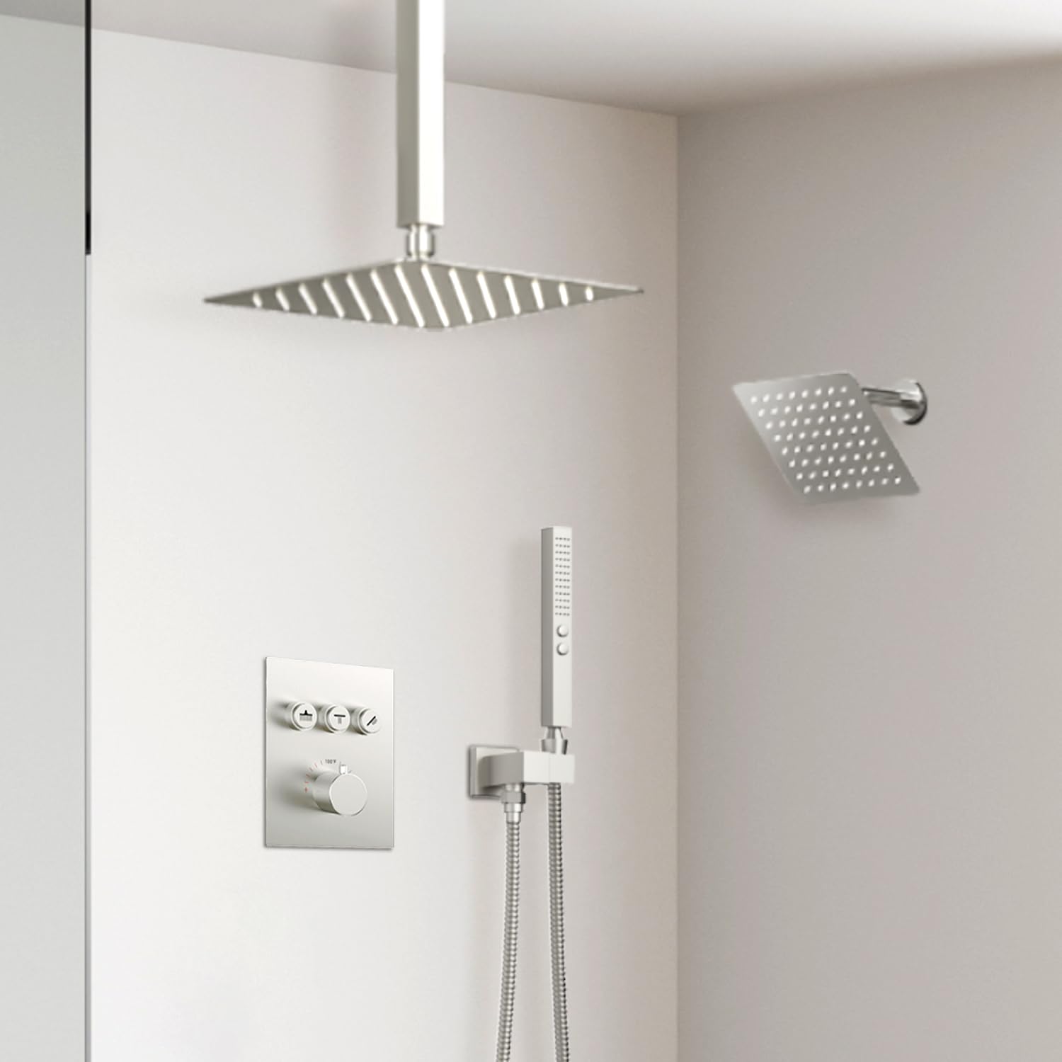 Brushed Nickel Thermostatic Shower System - 10