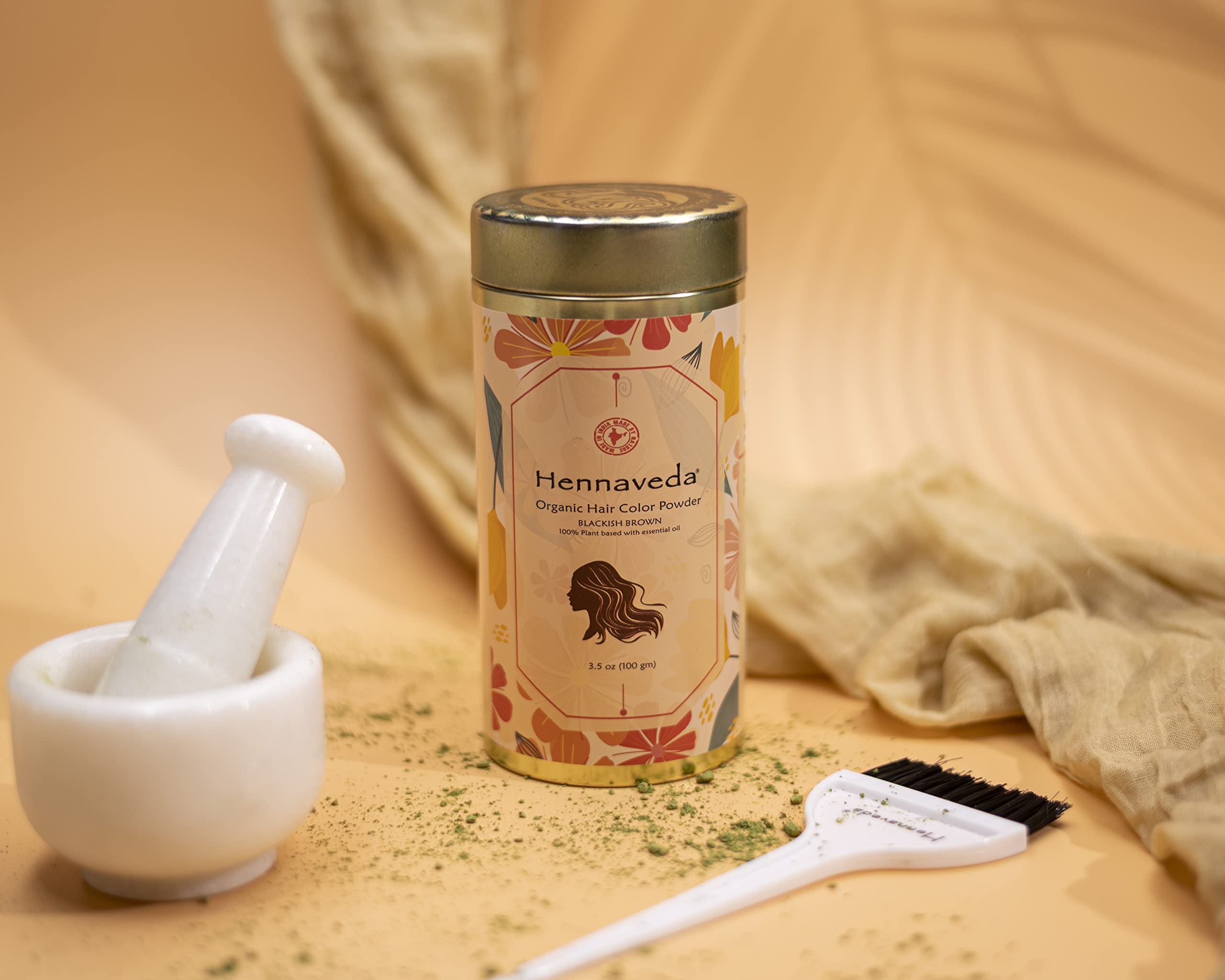 Hennaveda 100% Natural Hair Color Powder - 100g with Free Hair Dye Brush, Gloves & Shower Cap | Chemical-Free Herbal Hair Dye for Men & Women | Perfect for At-Home Hair Coloring & Gray Coverage