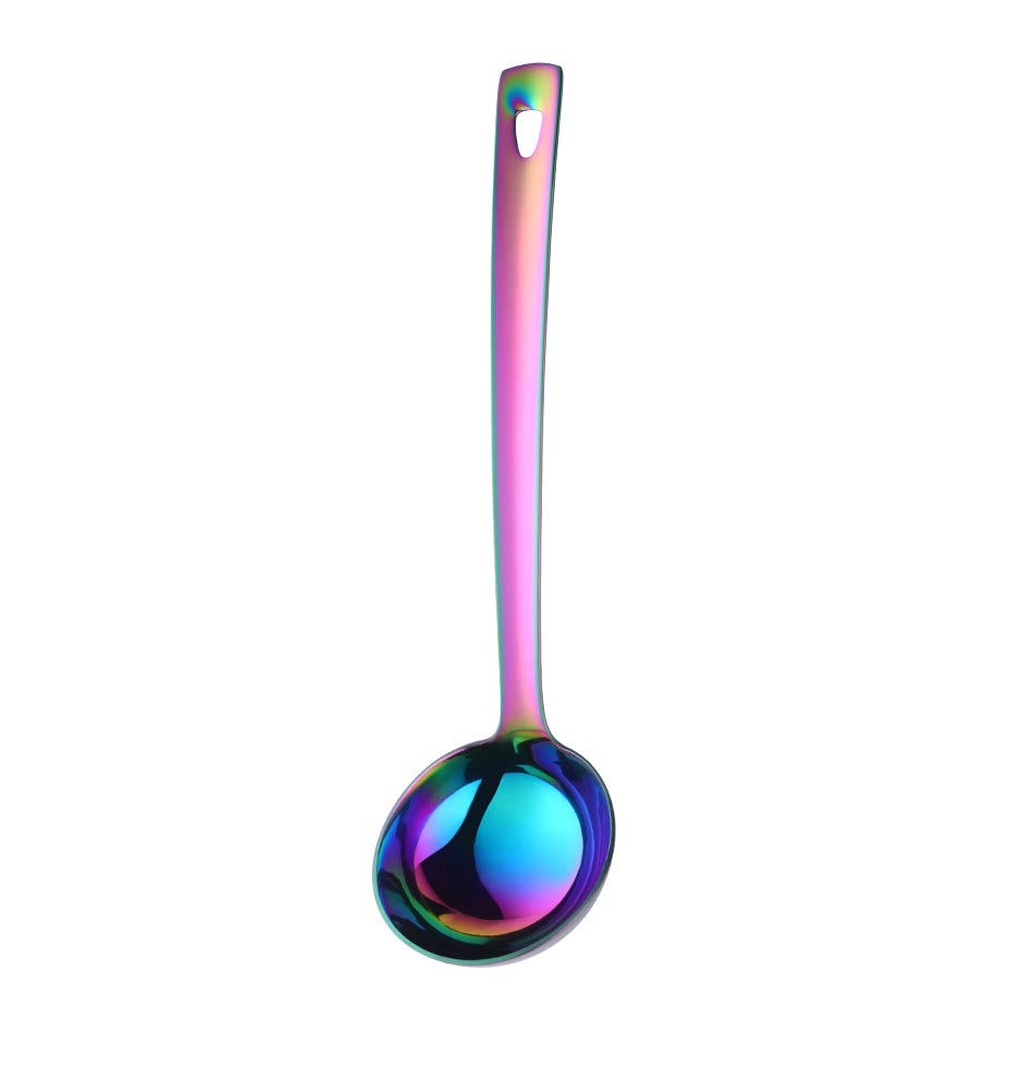 BuyGo Stainless Steel Rainbow Soup Ladle - Extra Long Handle Kitchen Utensil for Cooking, Stirring, Serving Soups & Sauces - Dishwasher Safe - Perfect for Restaurants, Catering & Home Kitchens