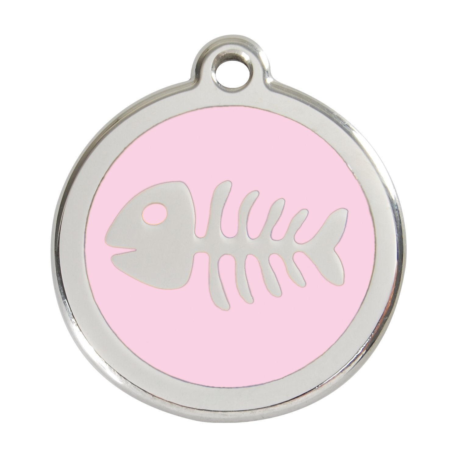 Custom Engraved Stainless Steel & Enamel Dog Tag - Fish Bone Design (Light Pink, Small Size) - Perfect for Pet ID, Memorial Keepsakes & Unique Pet Accessories