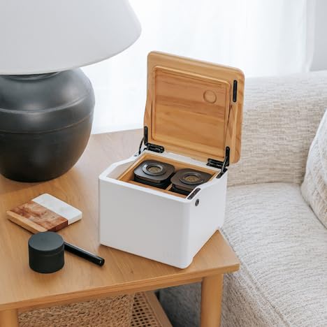 Premium STO Storage Box with Lock & Magnetic Tray - 2 Airtight Glass Jars with Digital Hygrometers - Large Organizer Box with Accessory Compartment - Solid New Zealand Pine Wood Lid & White Base - Perfect for Storing Herbs, Spices, Tea, Coffee & Valuables at Home or Office