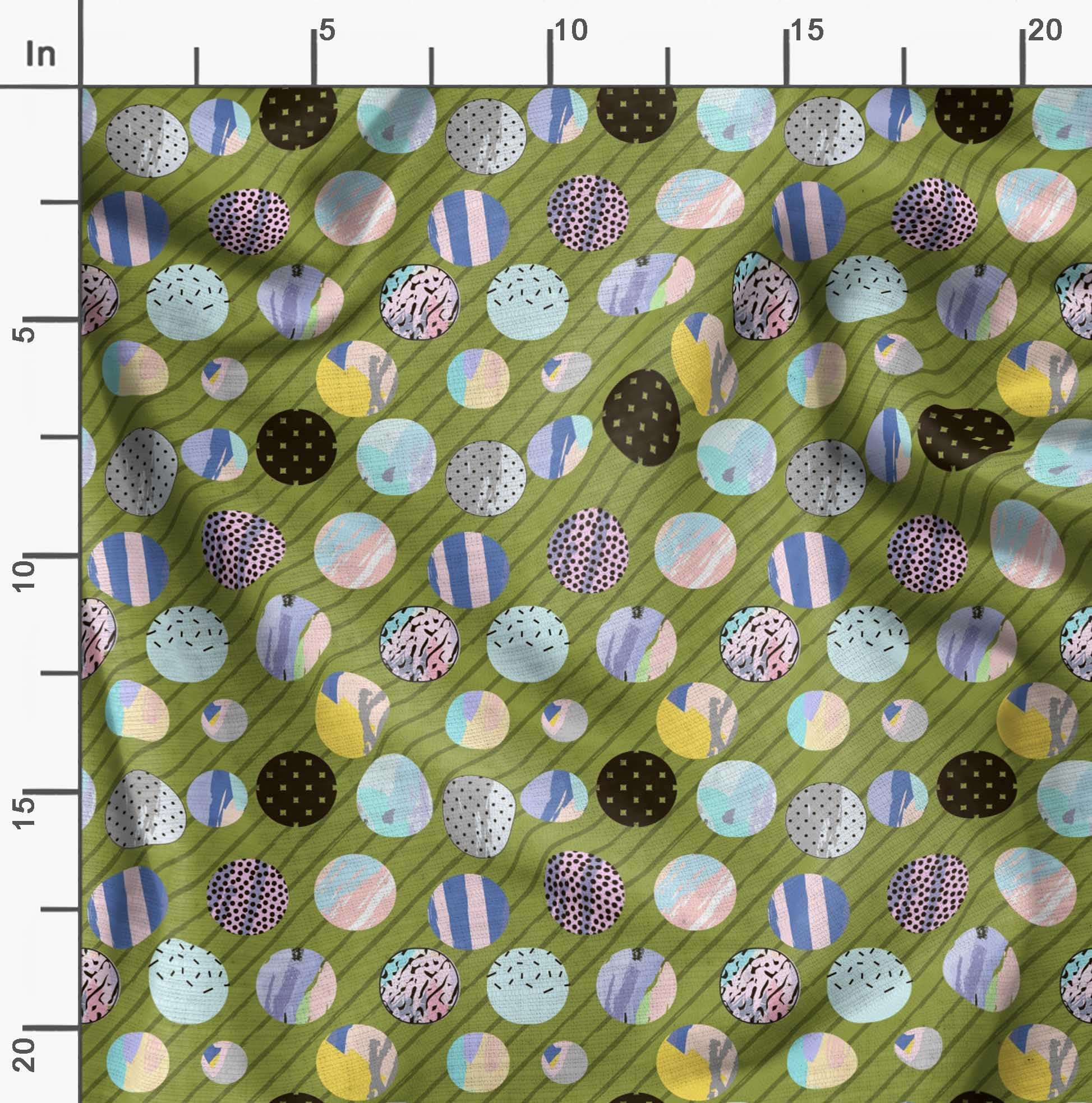 Soimoi Cotton Voile Green Fabric by The Yard - 56 Inch Wide Diagonal Stripe & Cookies Print Textile - Modern Chic Patterns for DIY Sewing, Quilting, Dressmaking & Home Decor Projects