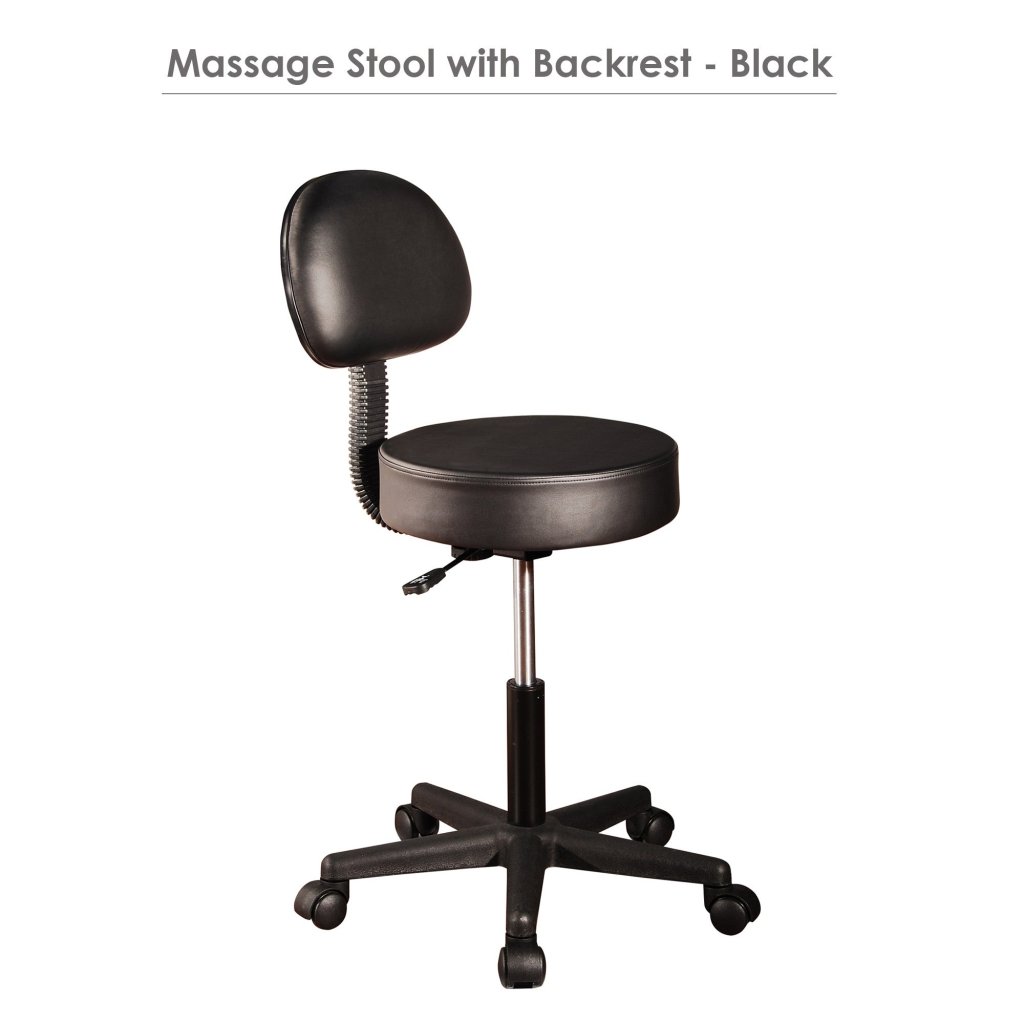 Professional Pneumatic Rolling Massage Stool with Backrest - Adjustable Height for Chiropractors, Therapists & Home Use - Relieve Back Pain & Improve Posture