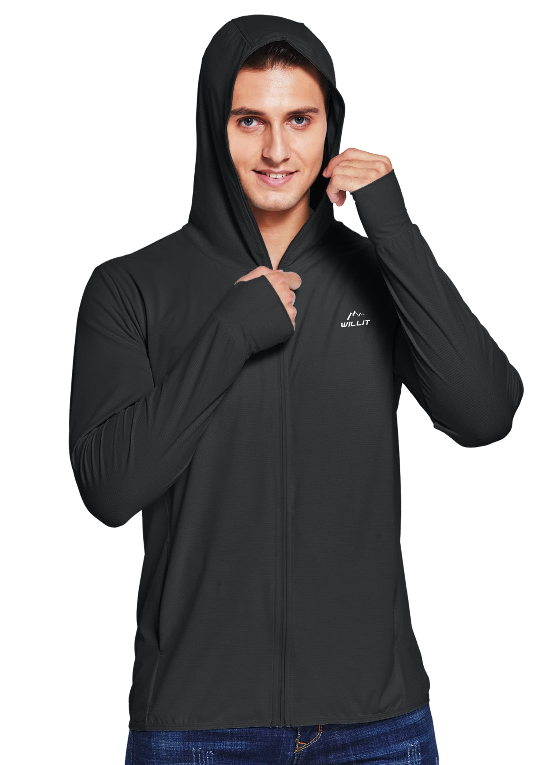 Willit Men's UPF 50+ Sun Protection Hooded Jacket - Lightweight SPF UV Shirt for Hiking, Fishing & Outdoor Activities - Long Sleeve Full Zip Windbreaker for Summer Adventures