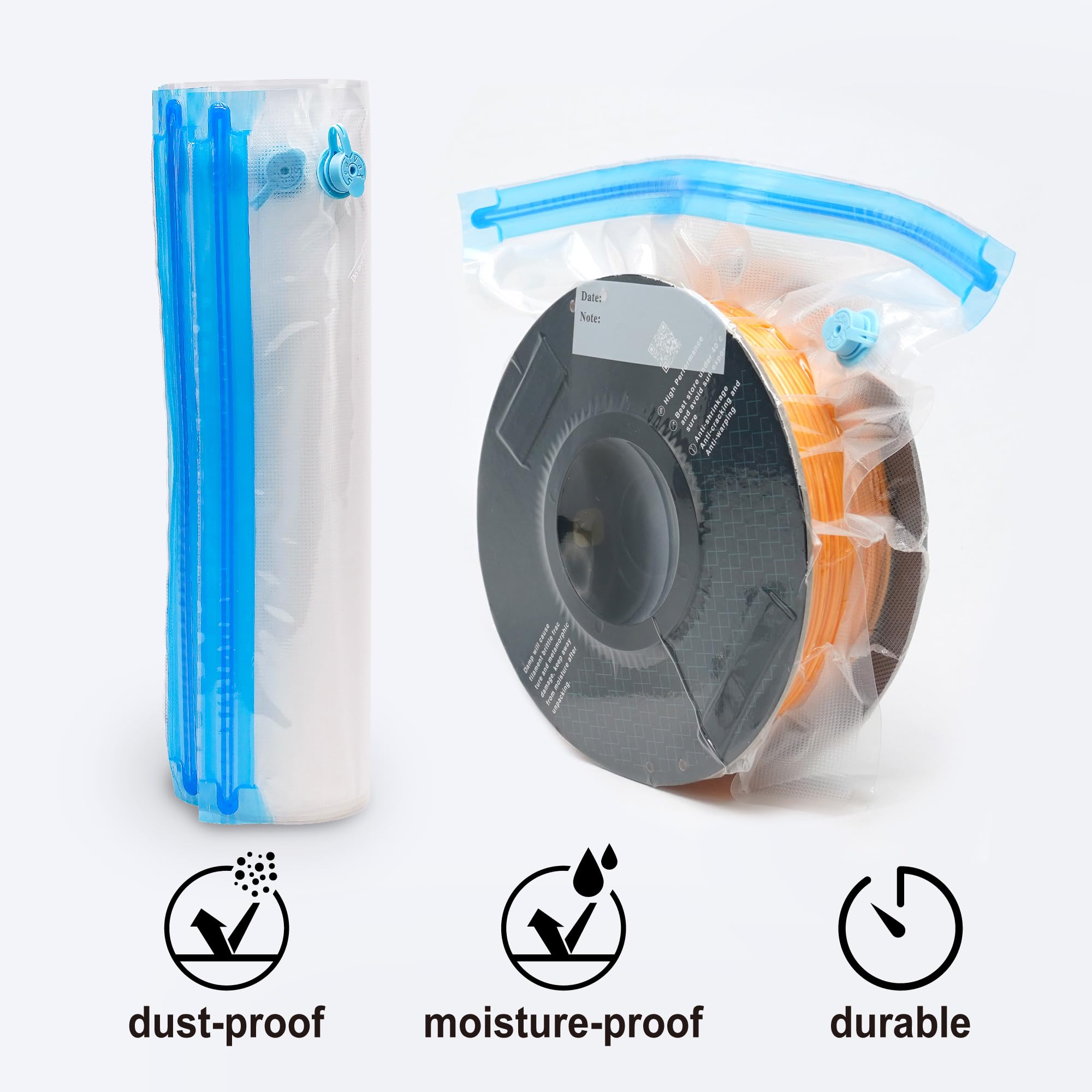 Vacuum-Sealed 3D Printer Filament Storage Bags with Patented Valve - Airtight Moisture-Proof Protection for PLA, ABS, PETG Filaments - Compatible with Creality, Anycubic, Sunlu, Voxelab & Qidi Tech 3D Printers - Ideal for Long-Term Filament Storage & Workshop Organization