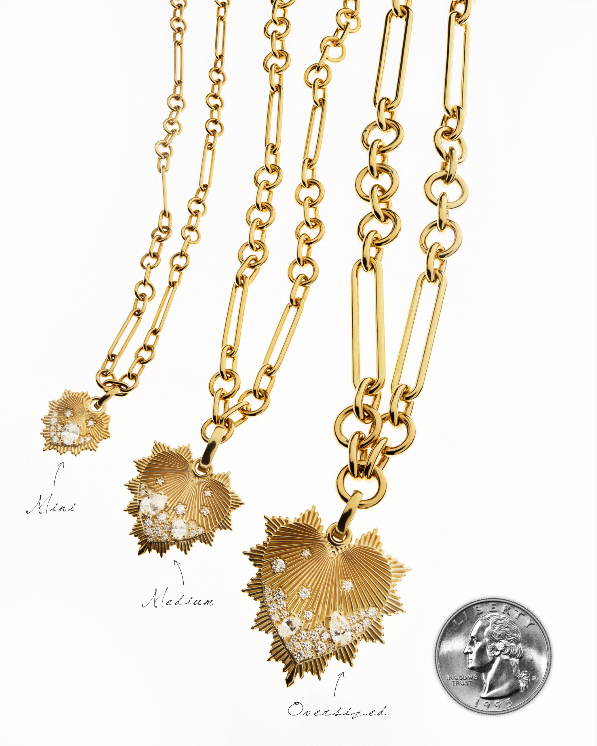 Yellow Gold Heart Love Token Oversized Medallion with Diamond Accents & Annex Link - Perfect for Valentine's Gifts, Anniversary Jewelry & Romantic Occasions