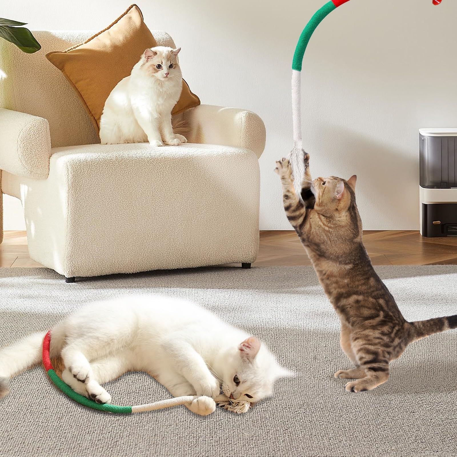 Christmas Catnip Toys for Indoor Cats - 26.38 Inch Cotton Rope Dental Chew Toys, Teeth Cleaning & Anxiety Relief Cat Toys for Kittens - Perfect for Playtime, Training, and Dental Health