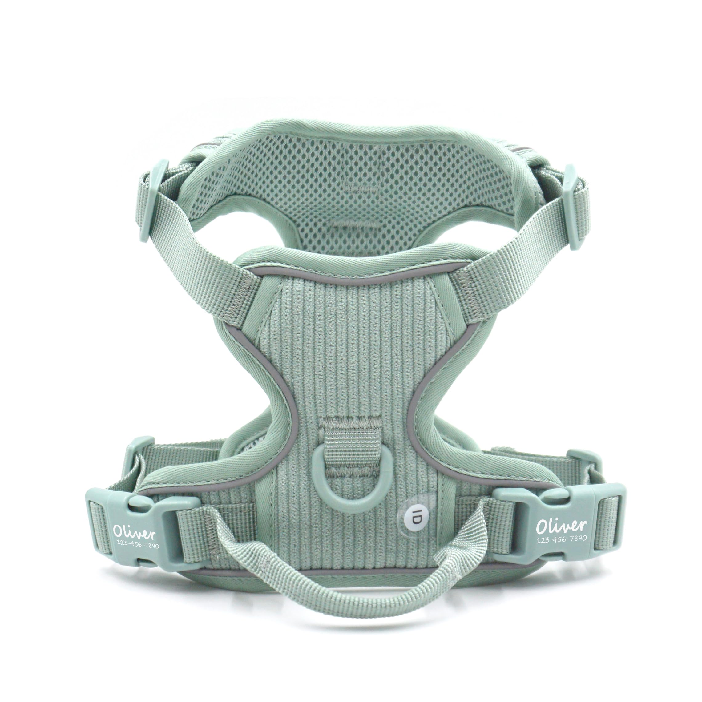 Custom Personalized Dog Harness and Leash Set with Name - Reflective No-Pull Adjustable Pet Vest with Poop Bag Holder - Beige Gray & Green Olive (Small) - Perfect for Walking, Training & Outdoor Adventures