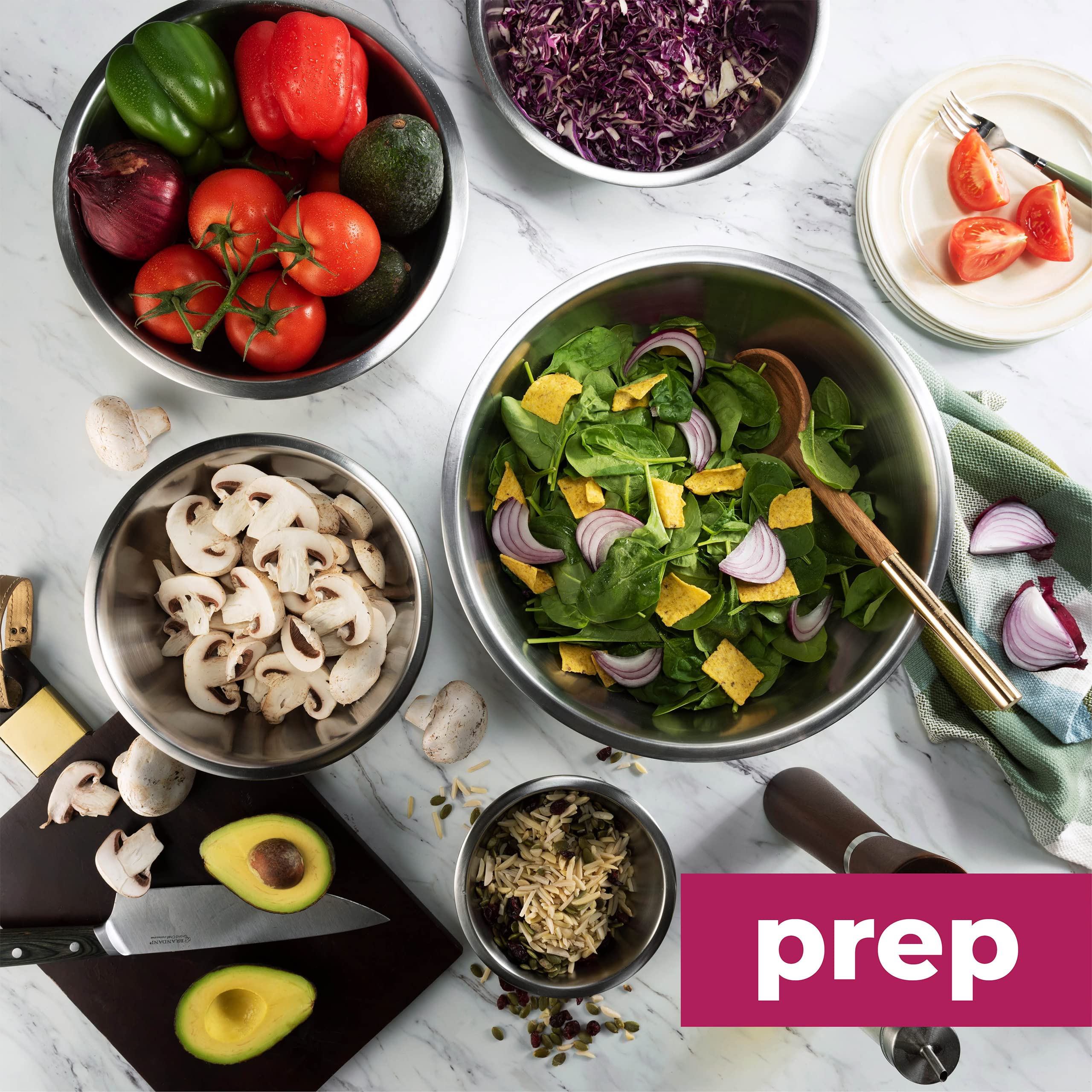 Premium Stainless Steel Mixing Bowls Set of 5 - Non-Slip Bottom, Nesting Kitchen Bowls for Baking, Cooking & Food Prep - Dishwasher Safe & Space Saving - Perfect for Home Chefs & Professional Kitchens