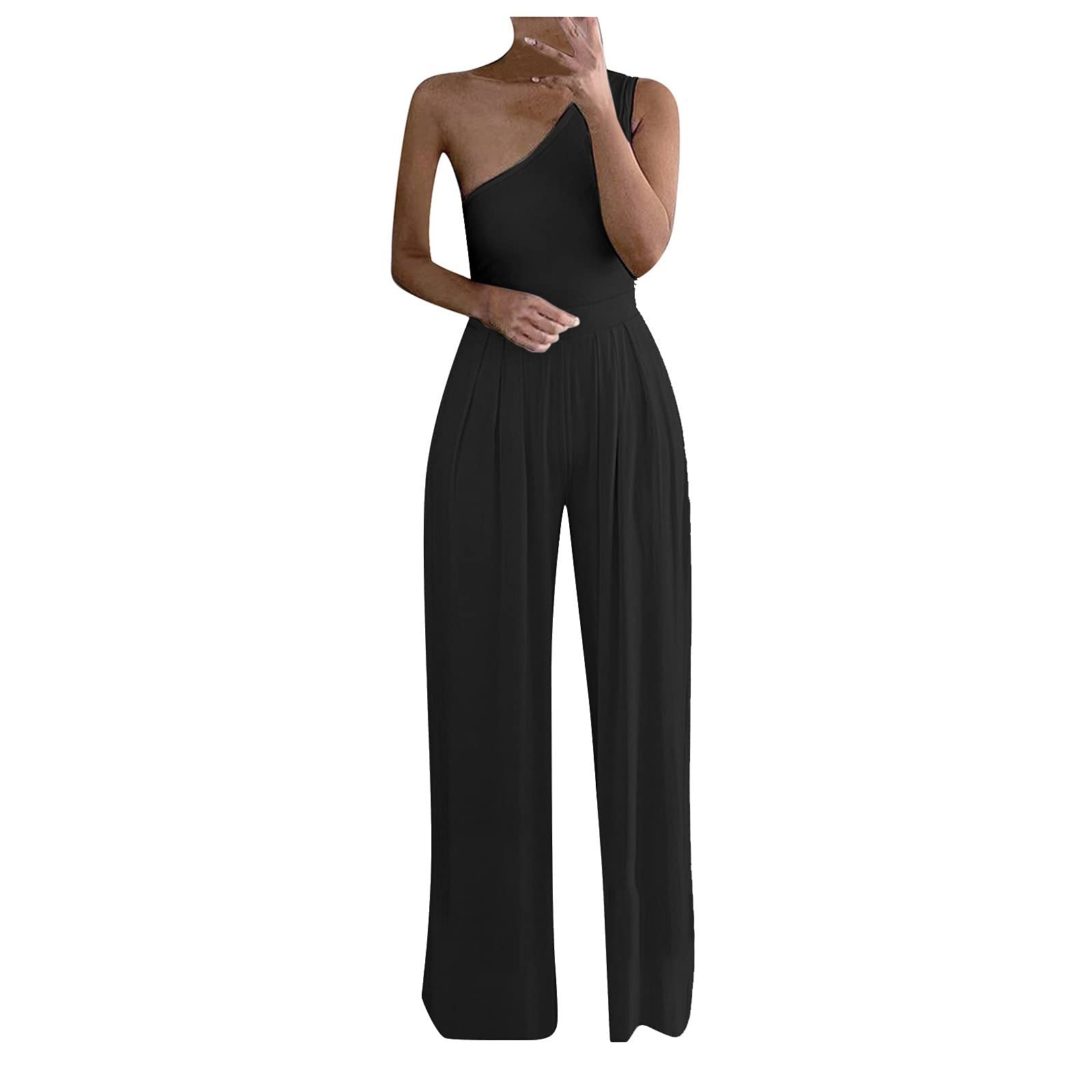 **JINLILE Women's Summer Harem Jumpsuit - Loose Fit Wide Leg Casual Romper with Pockets | Oversized Playsuit for Beach, Travel & Everyday Wear**