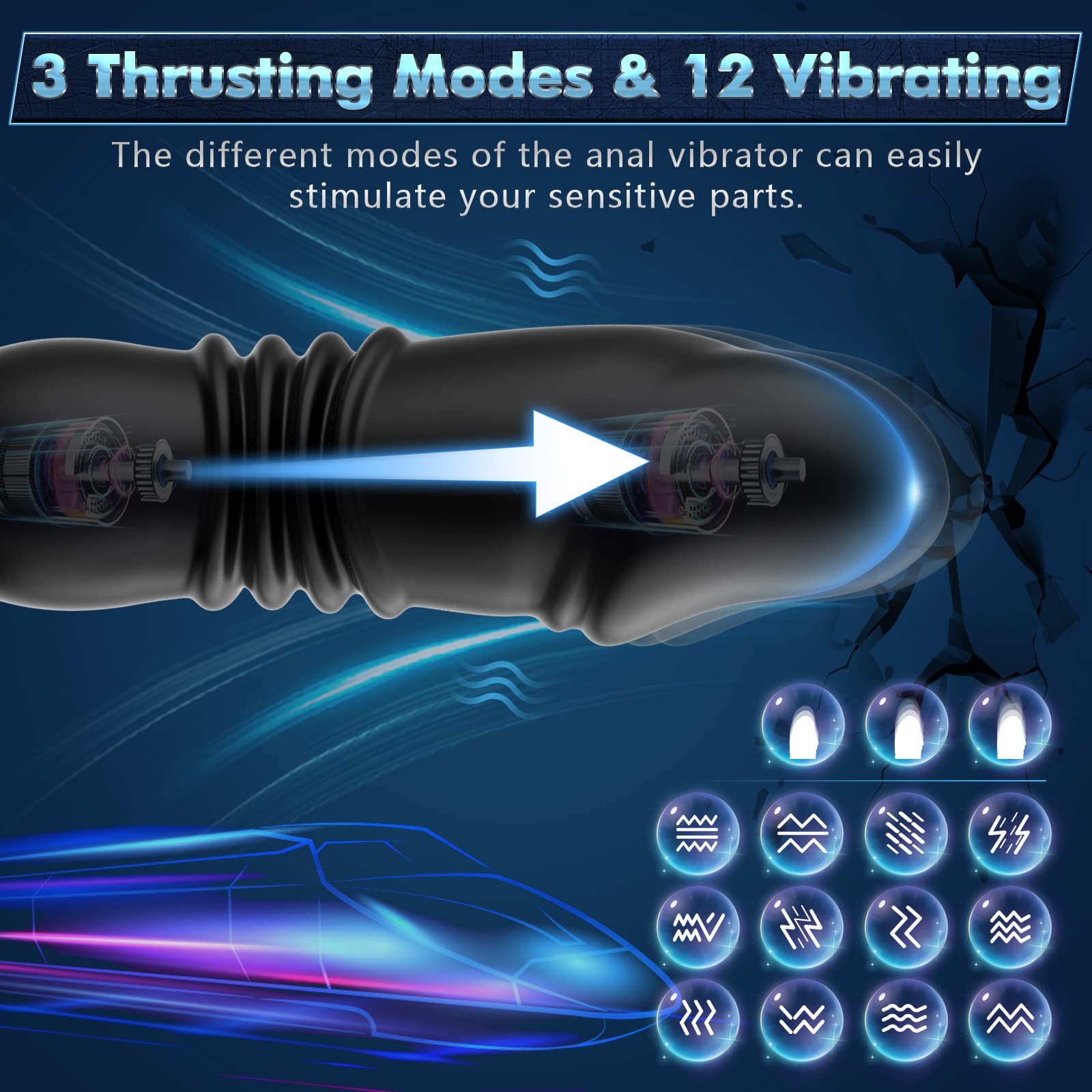 Premium Prostate Massager for Men - 3 Thrusting & 12 Vibration Modes, Dual Cock Ring with Remote Control - Powerful Anal Stimulation & Pleasure Toy for Couples & Solo Play - Enhance Intimacy & Explore Sensations