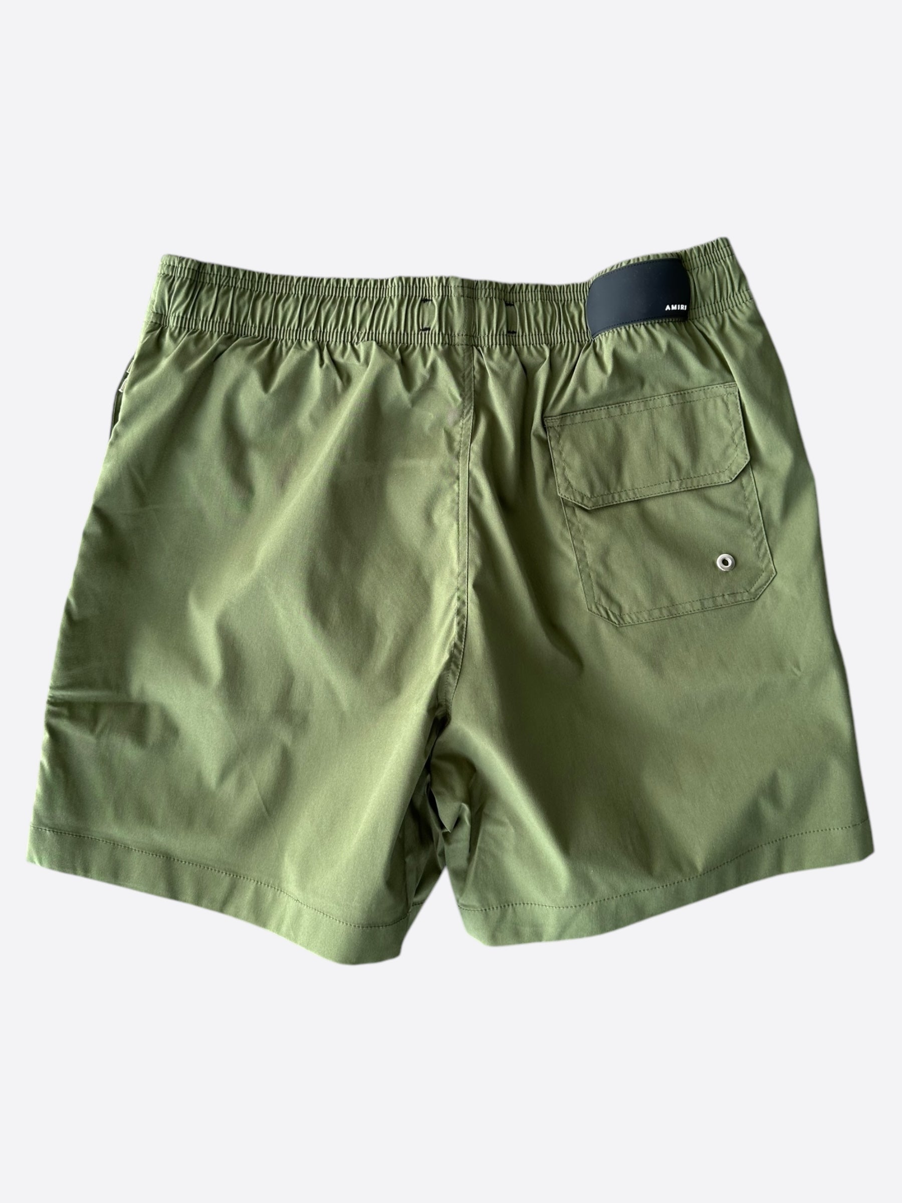 Amiri Men's Military Green & White Core Logo Swim Shorts - Quick-Dry Comfort for Beach, Pool & Summer Vacations