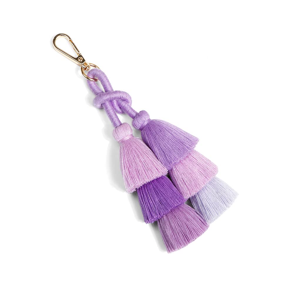 PHEZEN Bohemian Tassel Keychains for Women - Handmade Pom Pom Charm Keyring Accessory, Purple Car Key Pendant for Purse, Bag, and Gift Giving