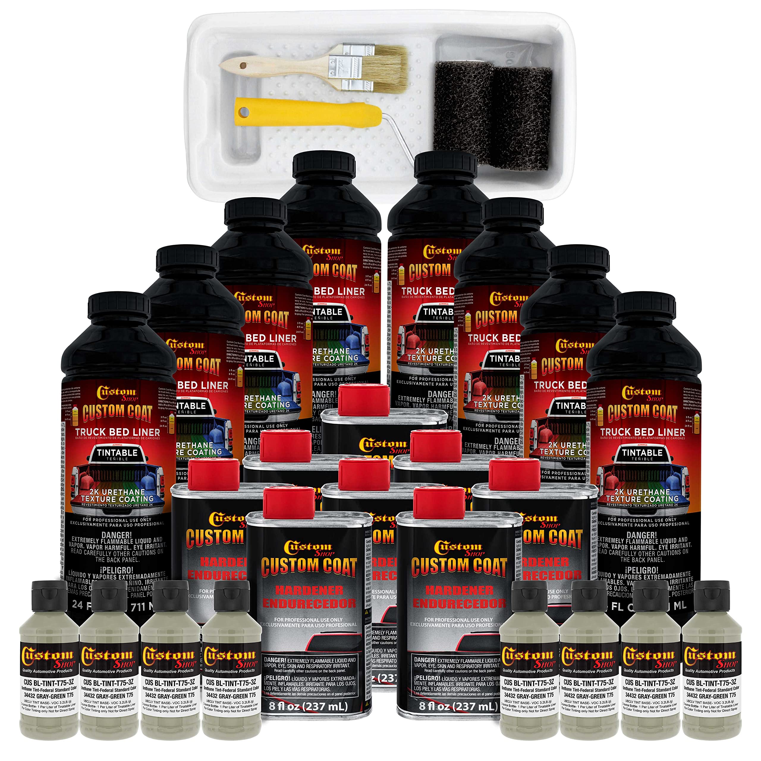 Federal Standard Color #34432 Gray Green T75 Urethane Truck Bed Liner Kit - 2 Gallon Roll-On, Brush-On or Spray-On Protective Coating with Roller Applicator | Durable Textured Finish for Pickup Trucks, Trailers & Automotive Protection