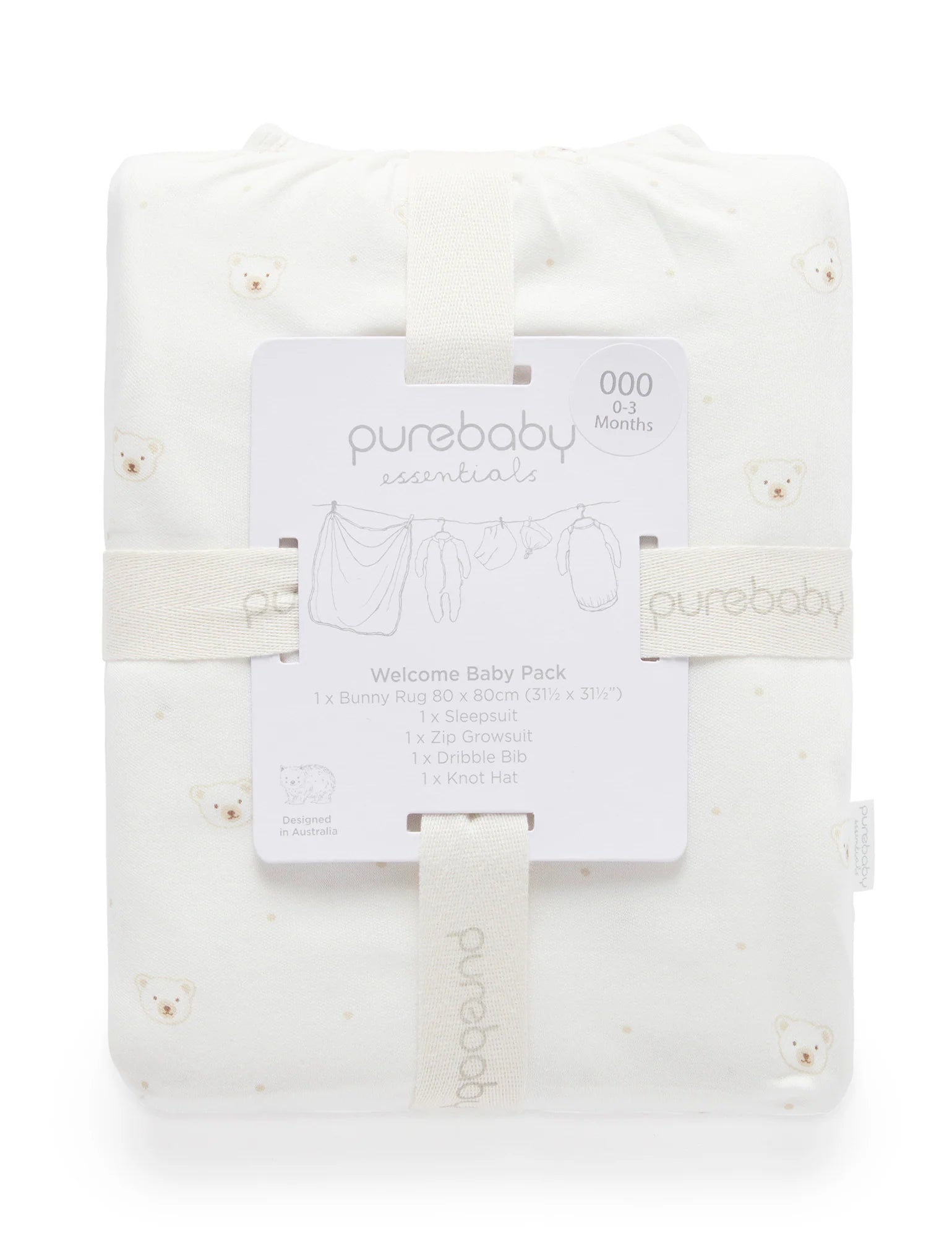 Purebaby Organic Vanilla Bear Welcome Baby Gift Set - $120 Value | Newborn Essentials & Baby Shower Gifts for Boys & Girls | Perfect for Nursery Decor & First Birthday Presents