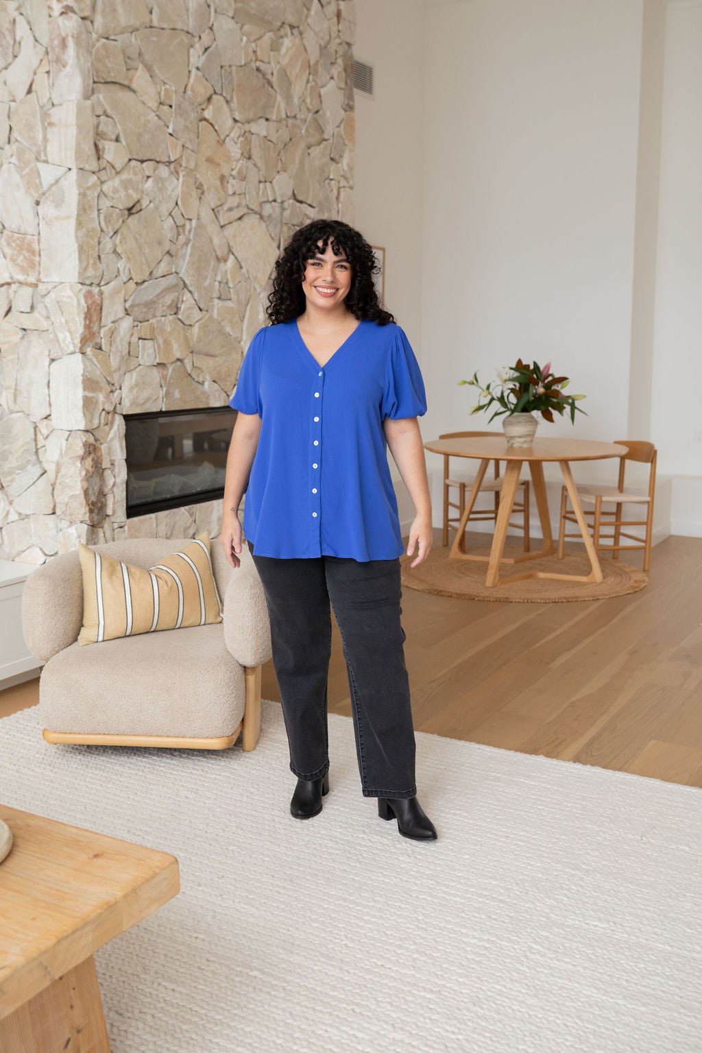 Winona Women's Short Sleeve Blouse - Cobalt Blue Casual Top for Work & Everyday Wear | Office Outfits & Weekend Style