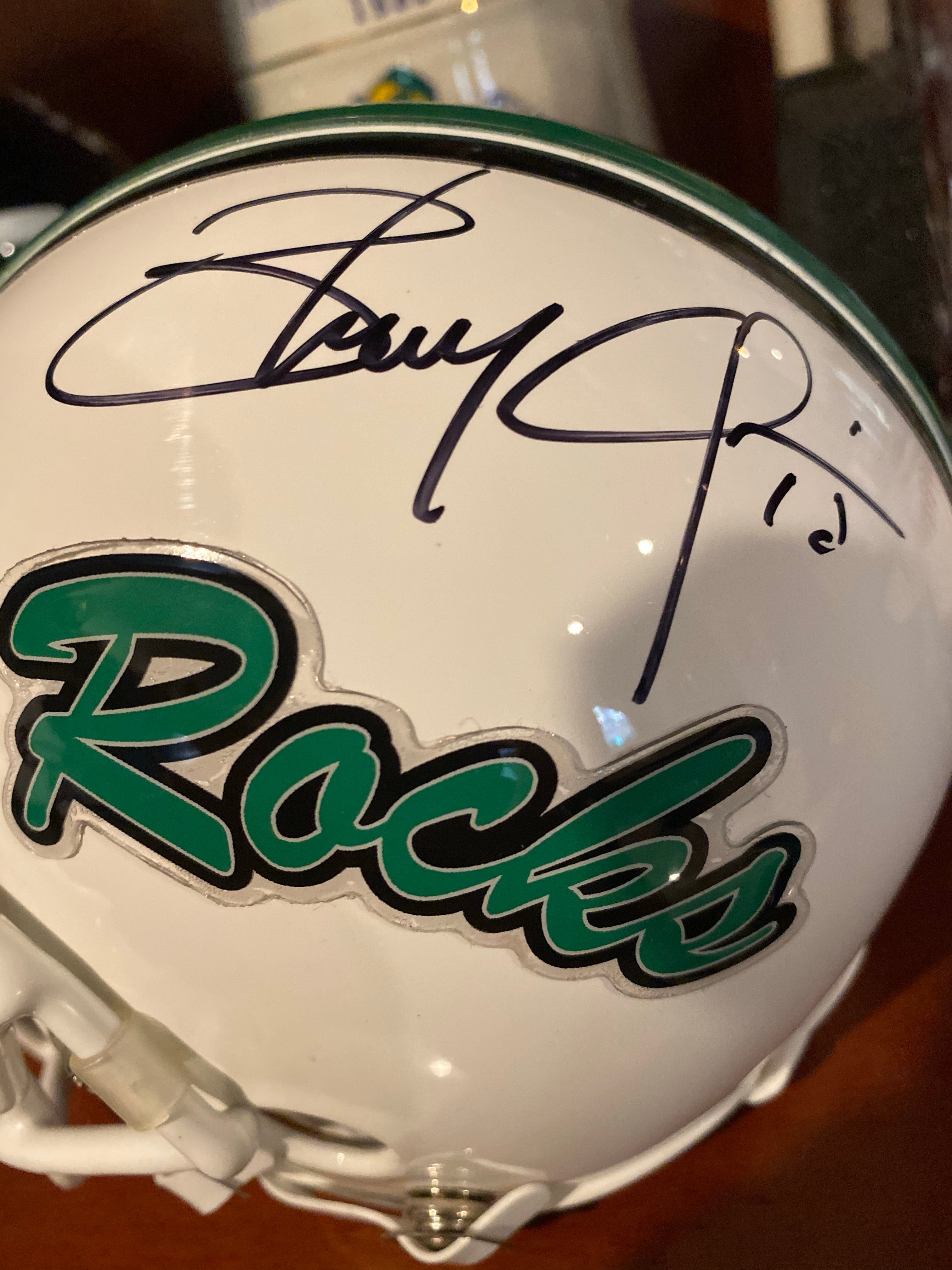 Brady Quinn Autographed Dublin Coffman HS Shamrocks Mini Football Helmet - Signed Collectible for Sports Fans, Memorabilia Display & Gift for Ohio High School Football Enthusiasts