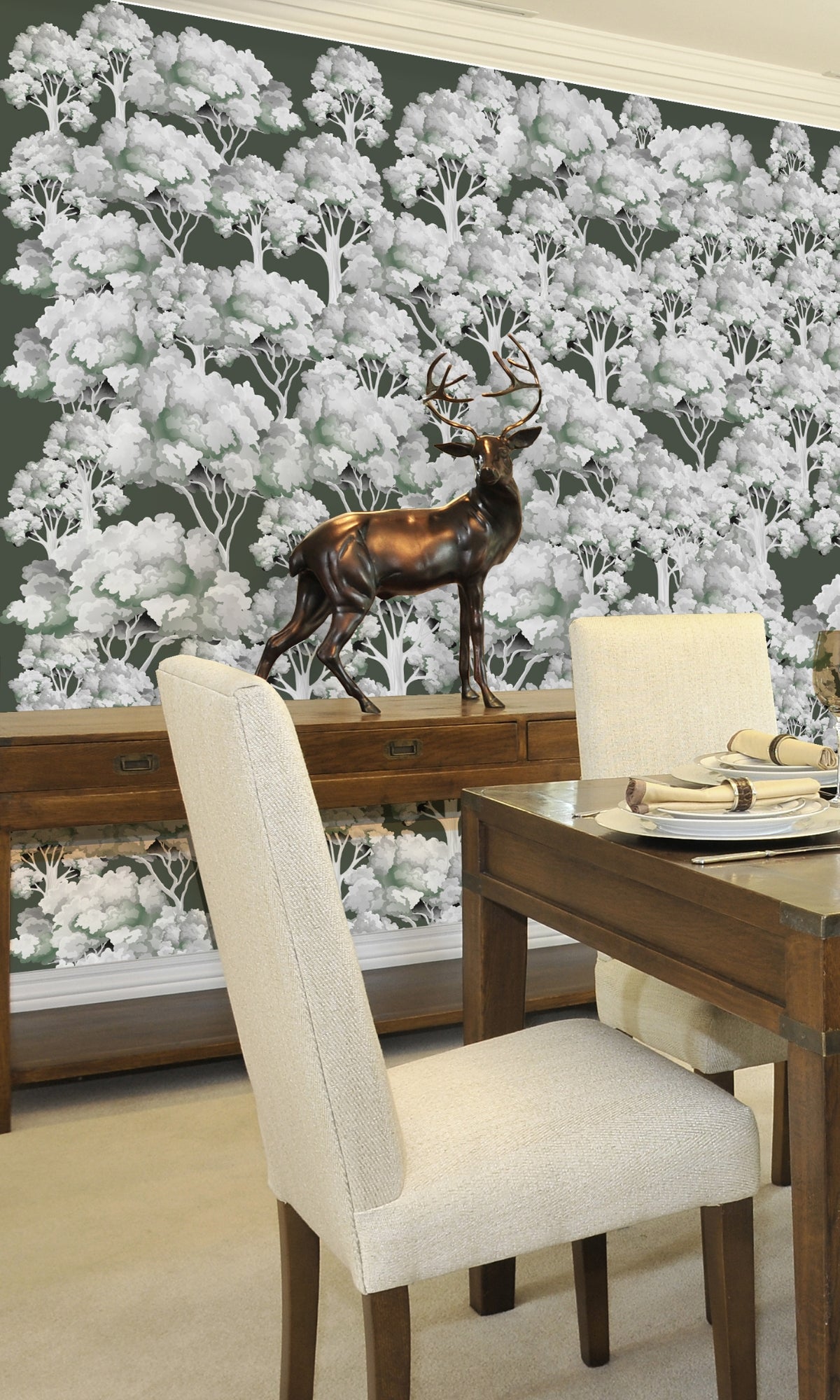 Green & Silver Garden Mural Wallpaper M1338 - Self-Adhesive Peel & Stick Wallpaper for Home Decor, Bedroom, Living Room, Nursery | Easy to Install & Removable