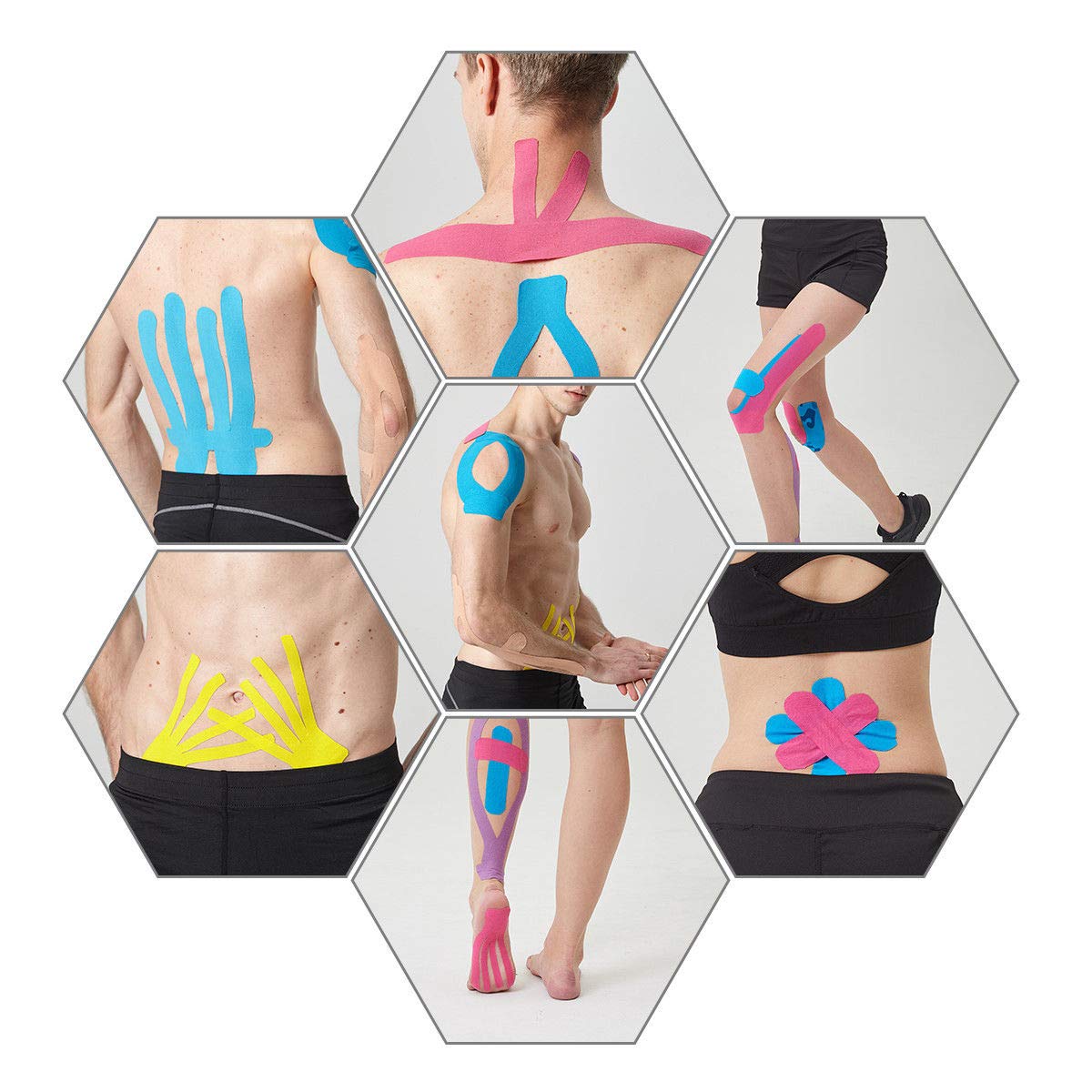 AUPCON Kinesiology Tape - Elastic Therapeutic Sports Tape for Muscle Recovery, Knee, Shoulder & Ankle Support - Hypoallergenic & Breathable Cotton - Ideal for Athletes, Physical Therapy & Post-Workout Recovery