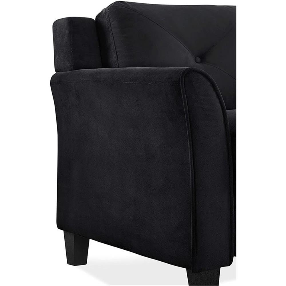 BOWERY HILL Microfiber Loveseat Couch in Black - Soft & Durable Small Sofa for Living Room, Apartment, Office - Perfect for Lounging, Reading & Entertaining Guests