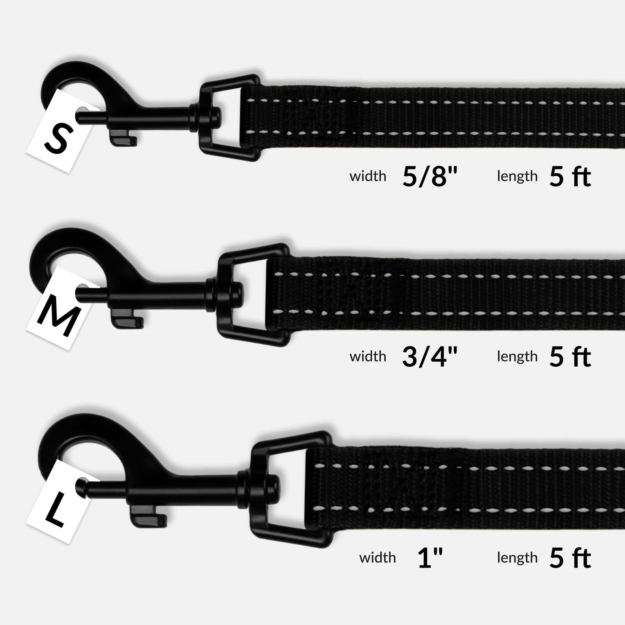 CollarDirect Heavy Duty Reflective Nylon Dog Leash - 5ft Durable Pet Leash for Walking, Running & Training - Adjustable for Small, Medium & Large Dogs (Black, Small) - Perfect for Daily Outdoor Adventures & Nighttime Safety