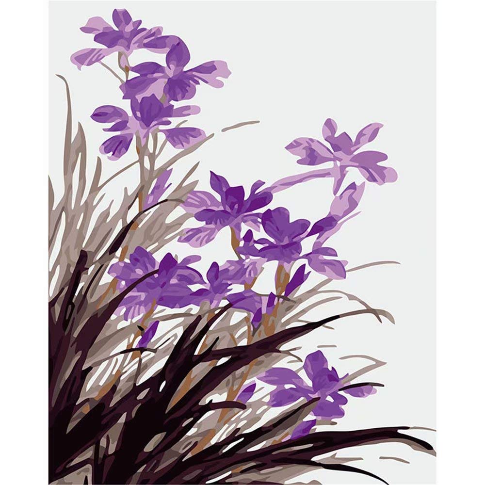Wood Framed Paint by Numbers Kit with Brushes & Acrylic Paints - Purple Flower Leaves Design | DIY Art for Home Decor, Relaxation & Gift Giving