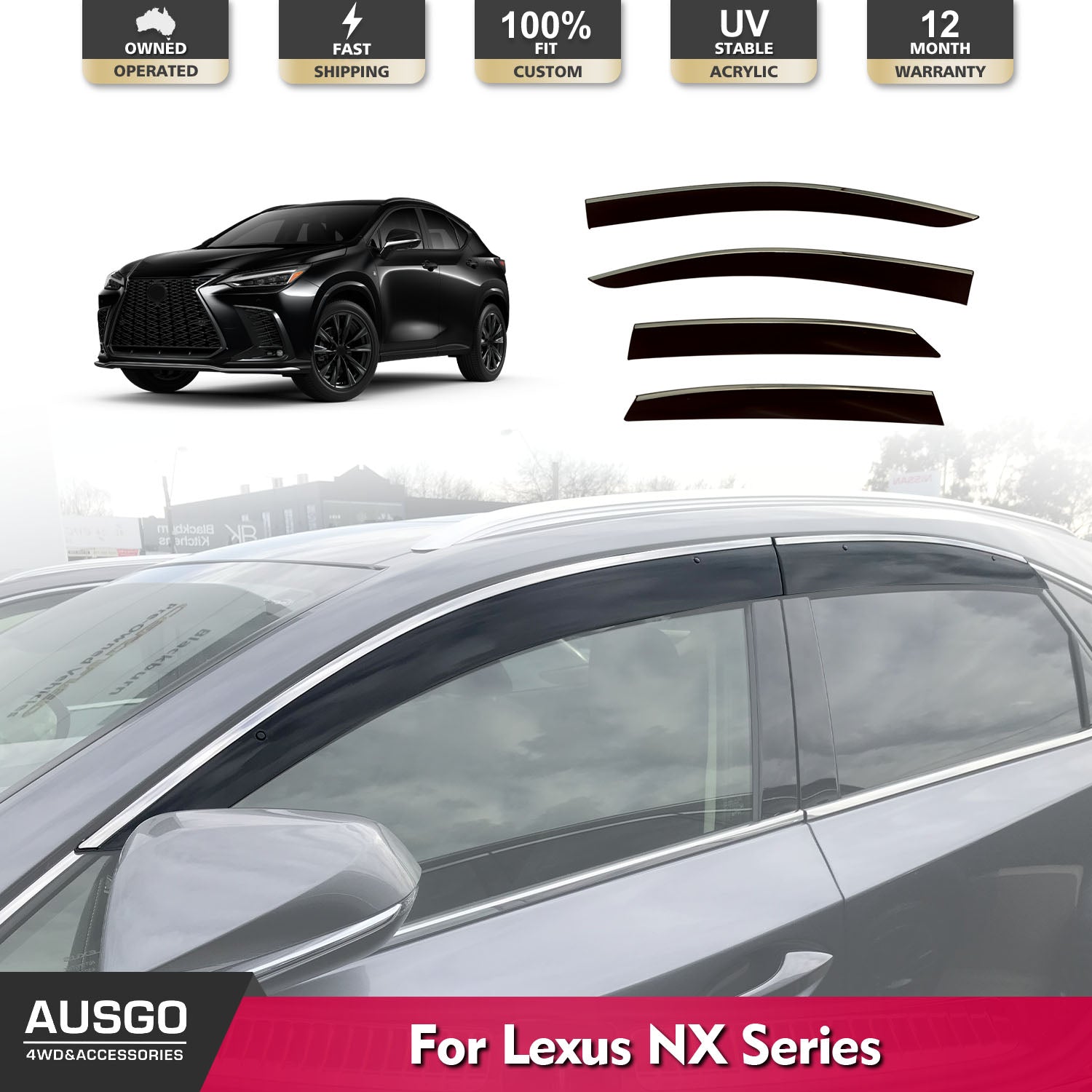 Premium Stainless Steel Window Deflectors for Lexus NX 2014-2021 - Rain Guards & Weather Protection for Car Windows - Perfect for All-Weather Driving & Noise Reduction