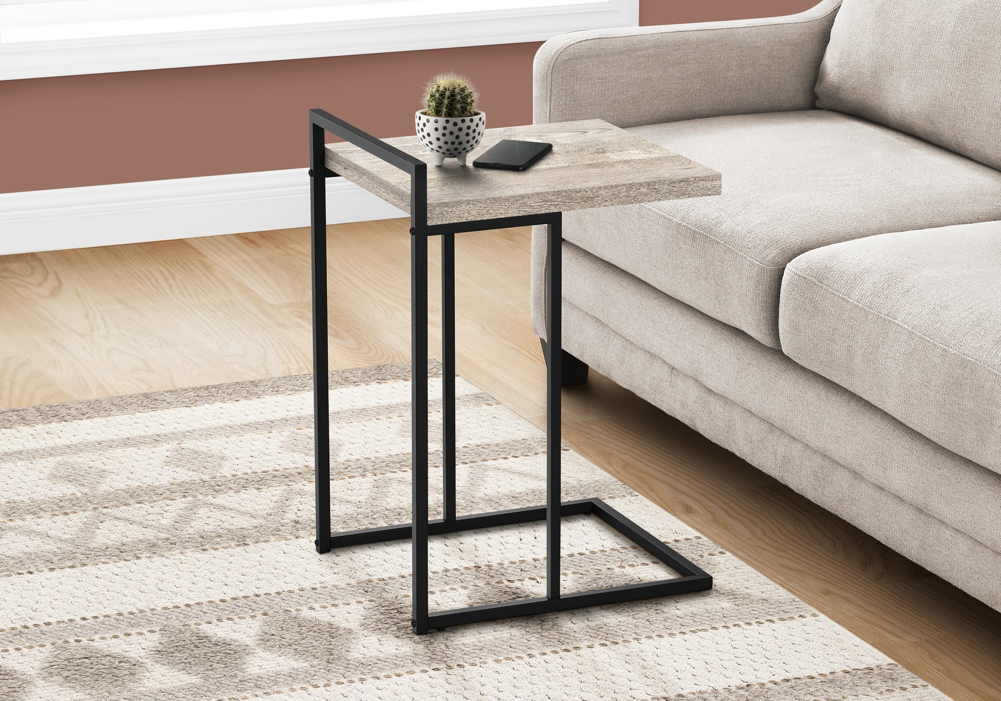 Rustic Taupe Reclaimed Wood Accent Table with Black Metal Legs - 25 Inches Height - Perfect for Living Room, Bedroom, or Entryway Decor