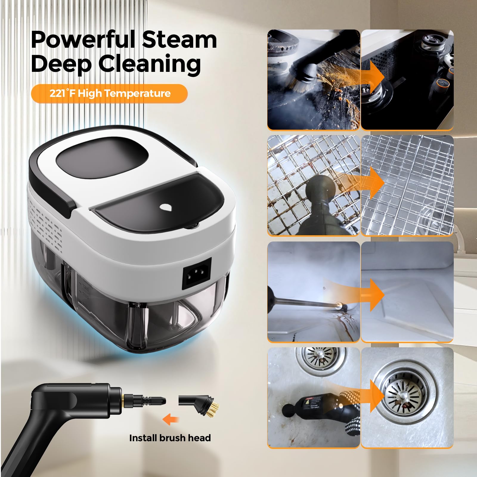2500W Powerful Handheld Steam Cleaner for Home & Car - 3-Grade Adjustable Handle, Portable Steam Machine for Windows, Kitchen, Upholstery, Floors - Perfect for Deep Cleaning, Sanitizing & Detailing