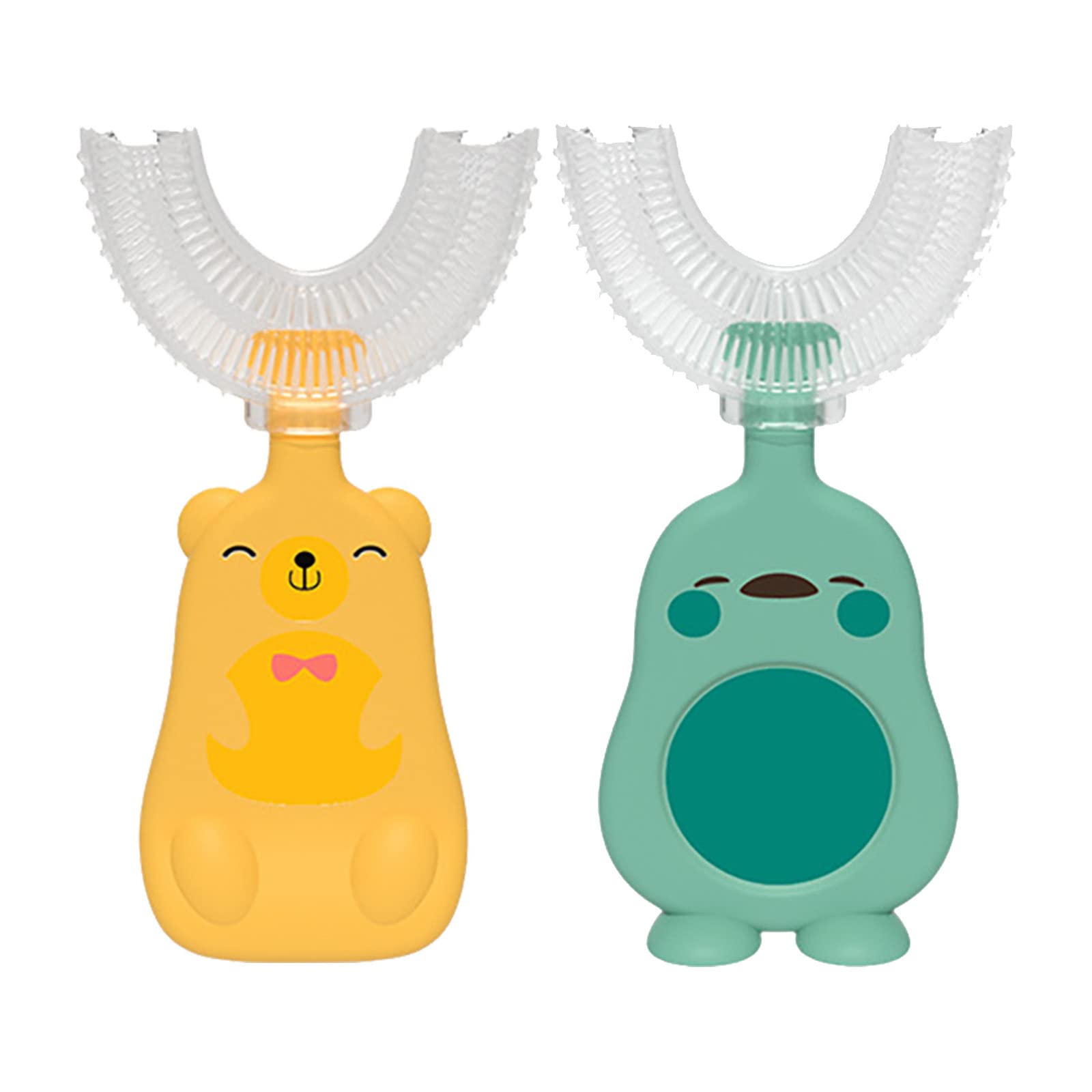 2 Pack Kids U-Shaped Toothbrushes - Soft Food Grade Silicone Brush Head, 360° Oral Cleaning for Children Ages 6-12 | Gentle Dental Care for Sensitive Teeth, Perfect for Home & Travel Use