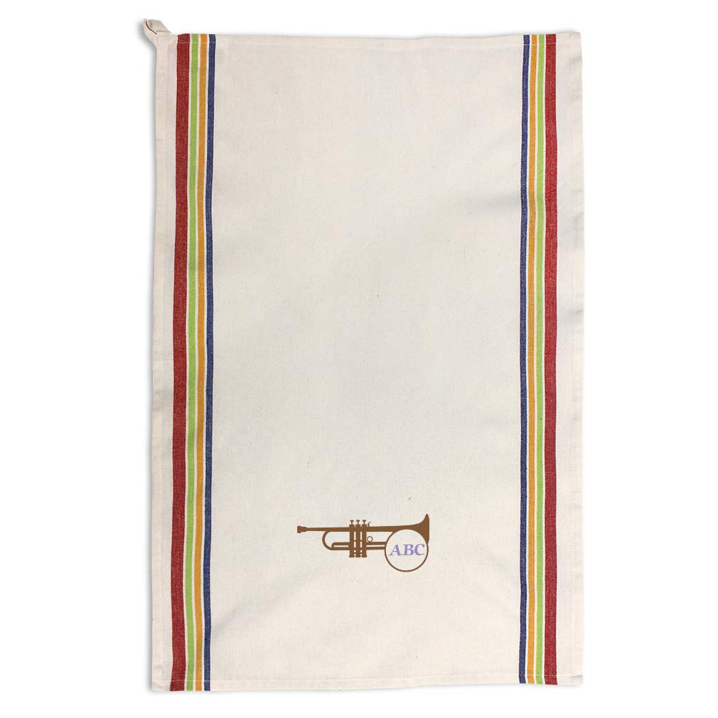 Personalized Monogram Trumpet Music C Kitchen Towels - Custom Decor Dish Towels, Multi-Stripe Design for Cleaning & Drying - Perfect for Gifts, Home Decor, and Kitchen Use
