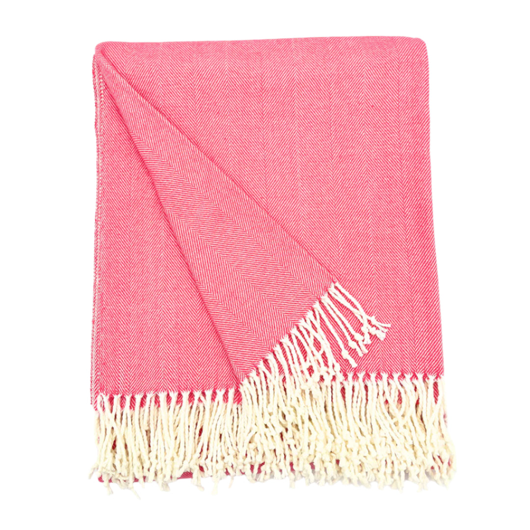 Charleston Herringbone Throw Blanket - Coral Color Soft Cozy Knit Throw for Sofa, Bed & Couch - Perfect for Living Room, Bedroom Decor & Winter Warmth