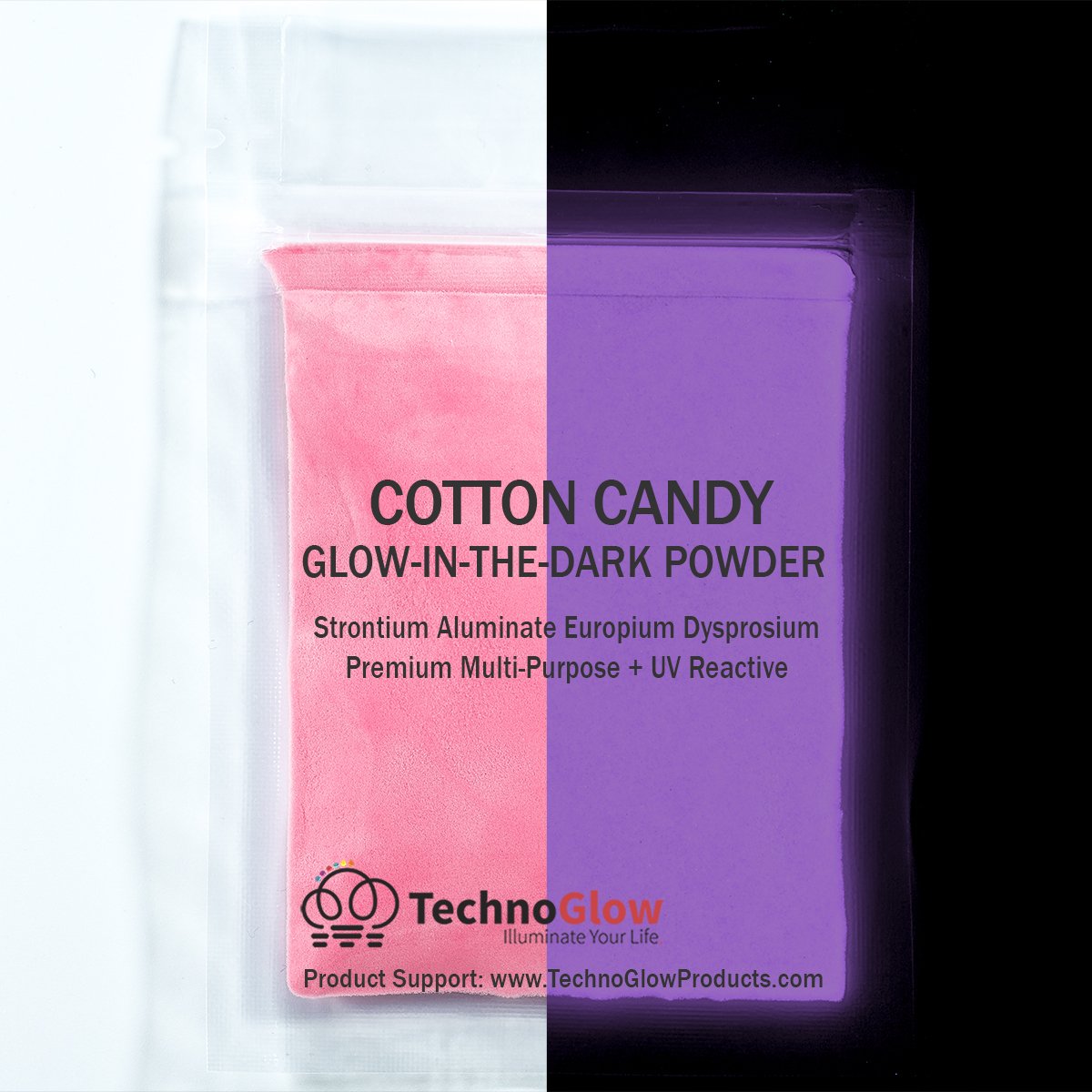 Glow in The Dark UV Reactive Powder - 500g Cotton Candy Pink for Nails, Body Art & DIY Projects - Perfect for Parties, Halloween & Night Events