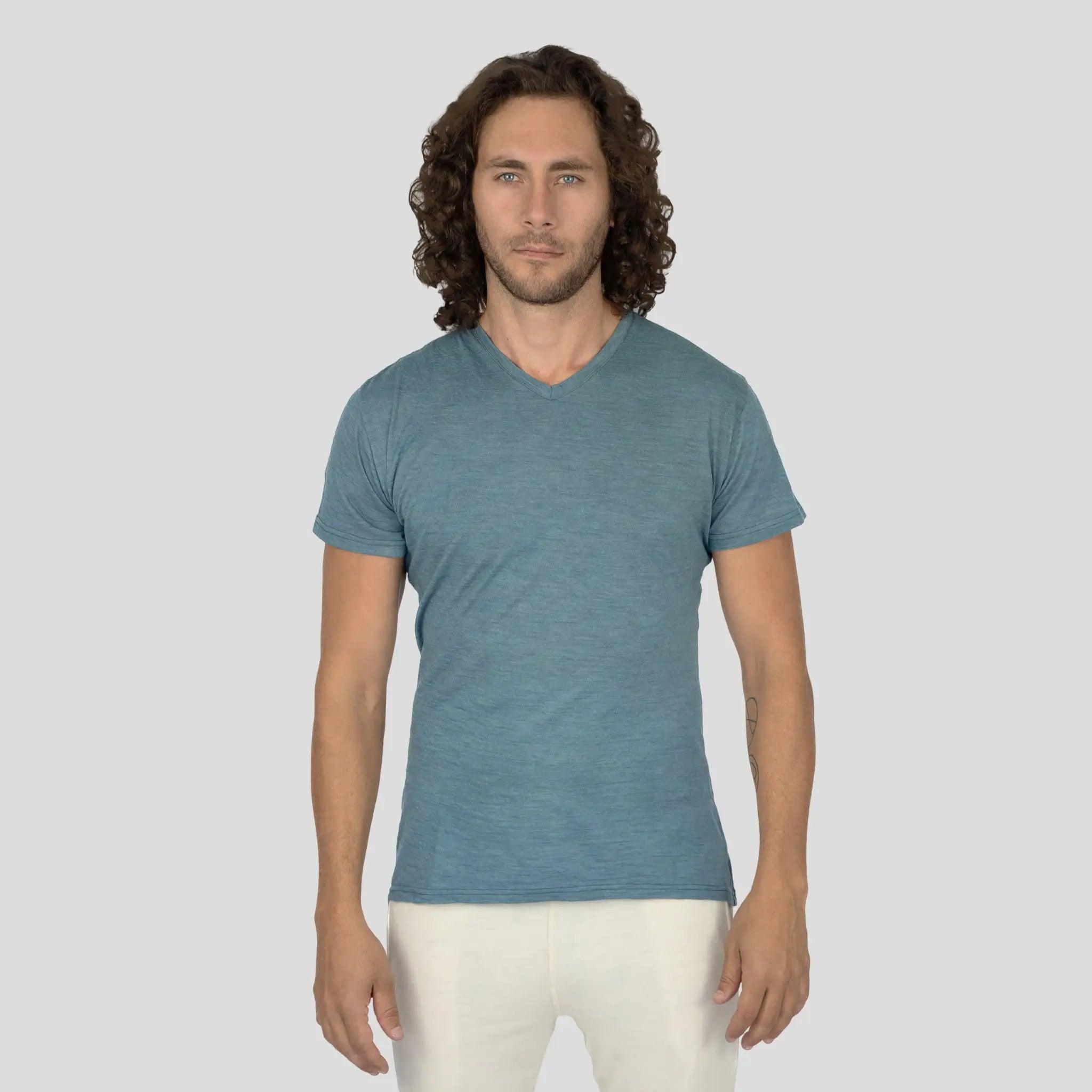 Ultralight Men's Alpaca Wool V-Neck T-Shirt - 160 GSM Soft Breathable Tee for Outdoor Hiking & Casual Wear