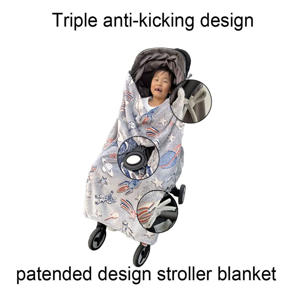 Funlife 4 Season Anti-Kicking Ultra Soft Fleece Stroller Blanket for Babies & Toddlers - Adjustable Height for Temperature Control, Breathable & Lightweight Glow-in-The-Dark Nursery Bedding (30