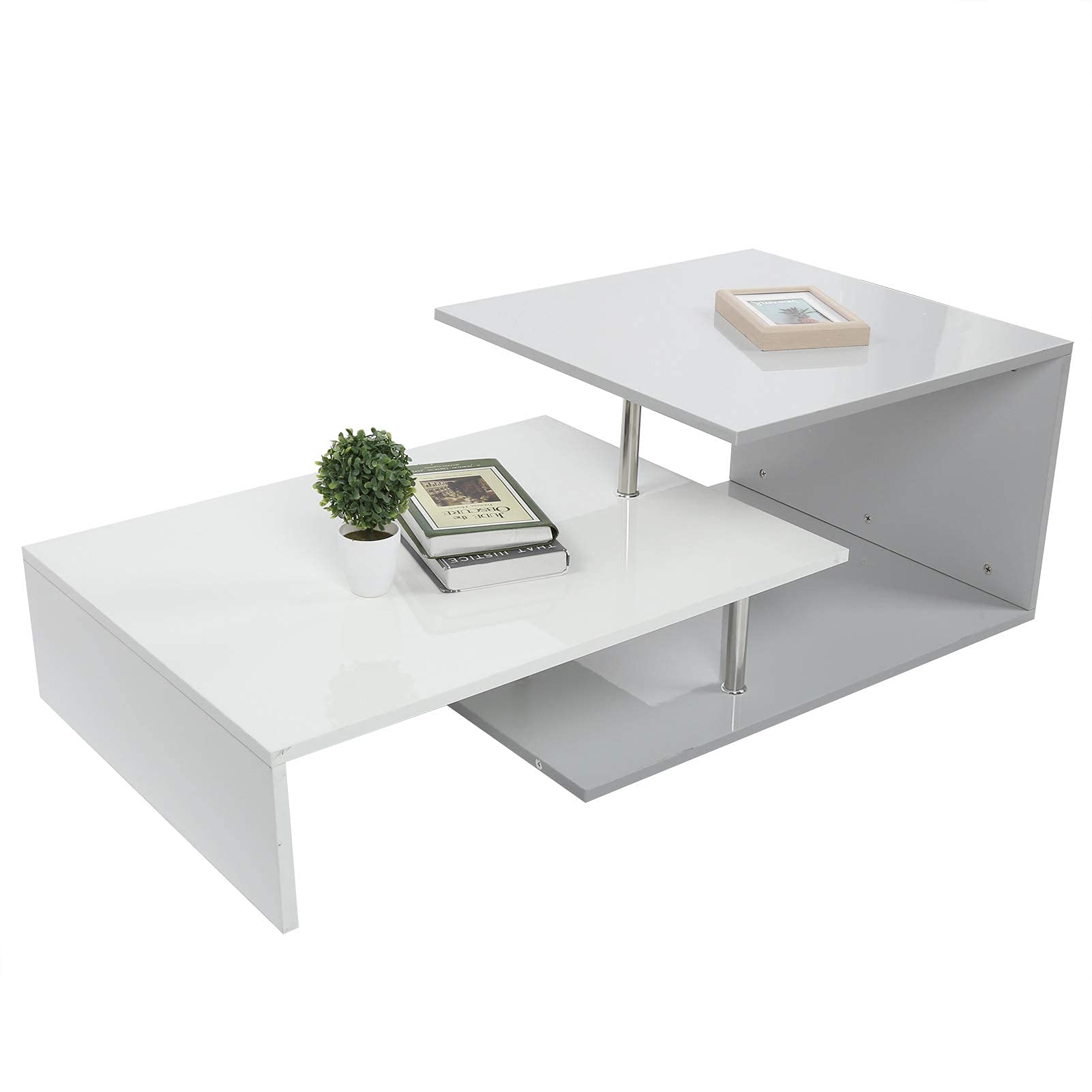 Modern Coffee Table - Sturdy Particle Board & Stainless Steel Design - Easy Assembly End Table for Living Room, Office & Small Spaces - Contemporary & Durable Home Furniture
