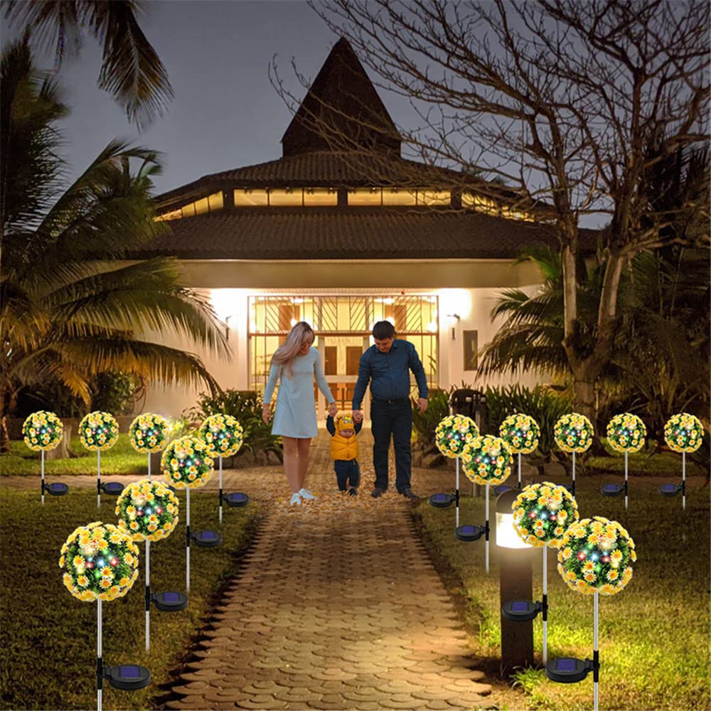 4 Pack Solar Garden Lights - 20 LED Daisy Flower Ball Outdoor Solar Lights with Bigger Solar Panel, Waterproof for Garden, Patio, Yard, Pathway - Perfect for Landscape Lighting & Nighttime Decoration