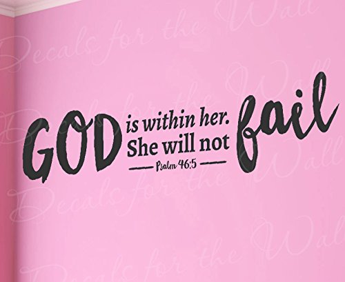 Inspiring Bible Verse Wall Decal - 'God is Within Her She Will Not Fail' Psalm 46:5 - Motivational Christian Vinyl Sticker for Women's Room, Office & Nursery Decor - Religious Quote Art for Home, Church & Gift Giving